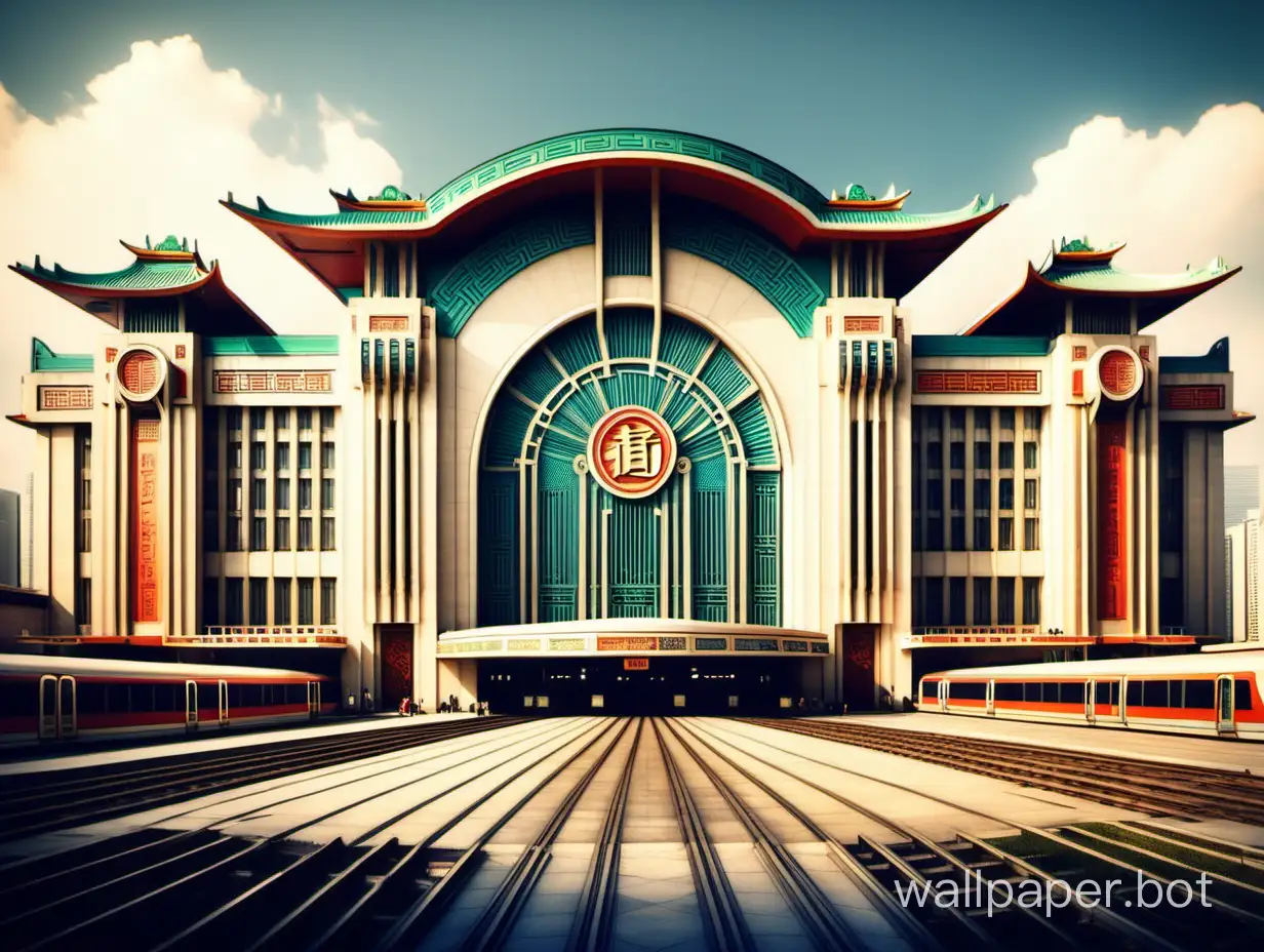 Grand-Art-Deco-Train-Station-with-Ancient-Chinese-Architectural-Influence