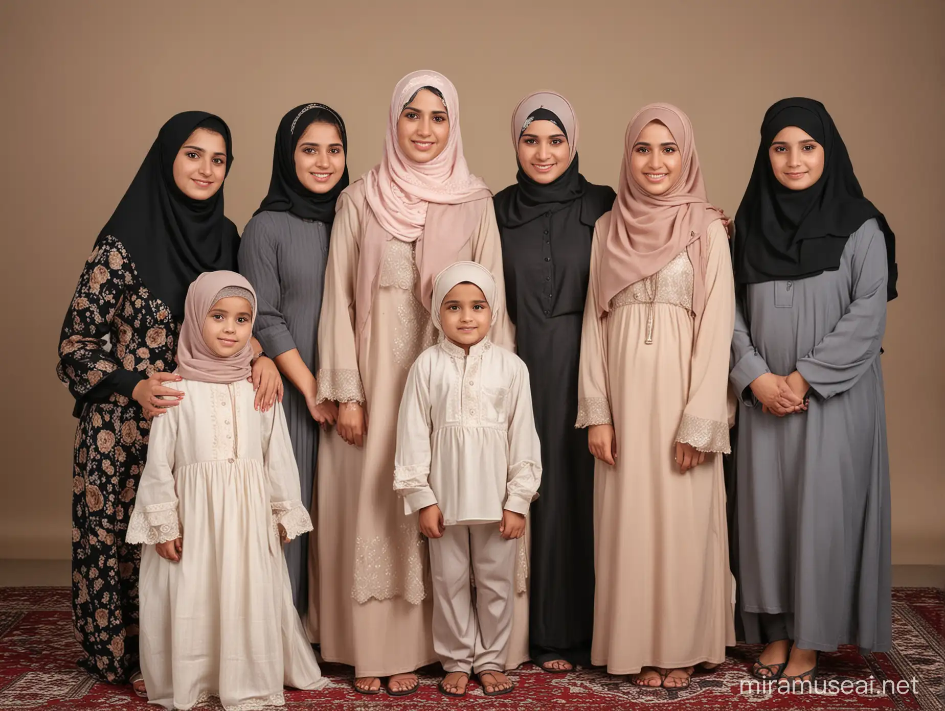 Muslim Family Portrait with Three Brothers Two Sisters and Parents