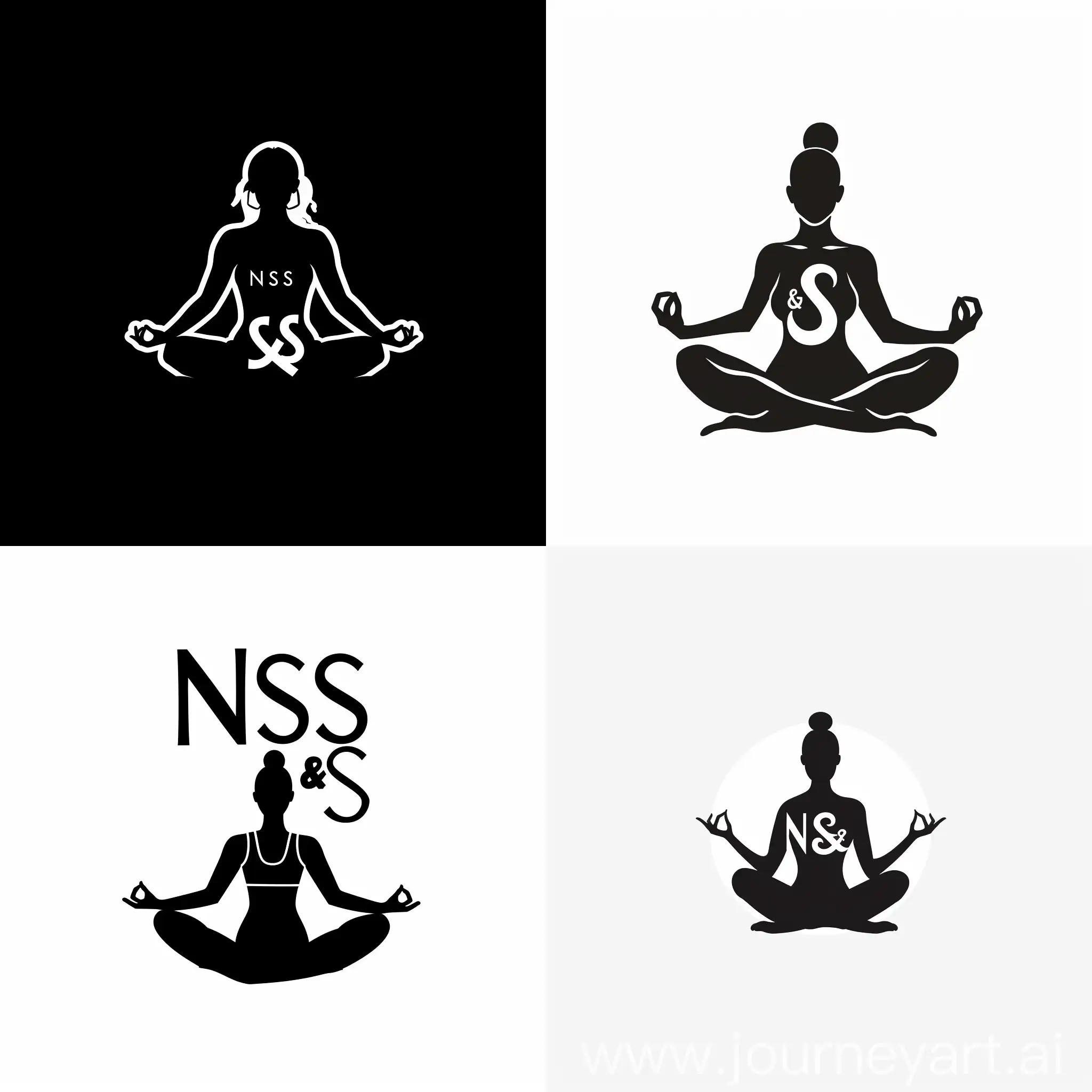 N+S typography, N S LOOKS LIKE A WOMAN DO YOGA, vector, TEXT logo, BLACK AND WHITE COLOR