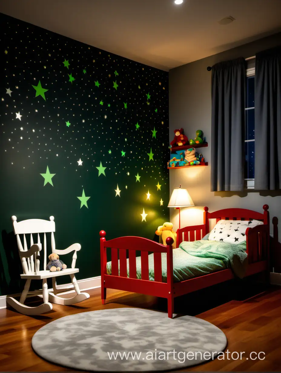 Whimsical-Childs-Room-with-Glowing-Green-Stars-Playful-Day-and-Night-Atmosphere