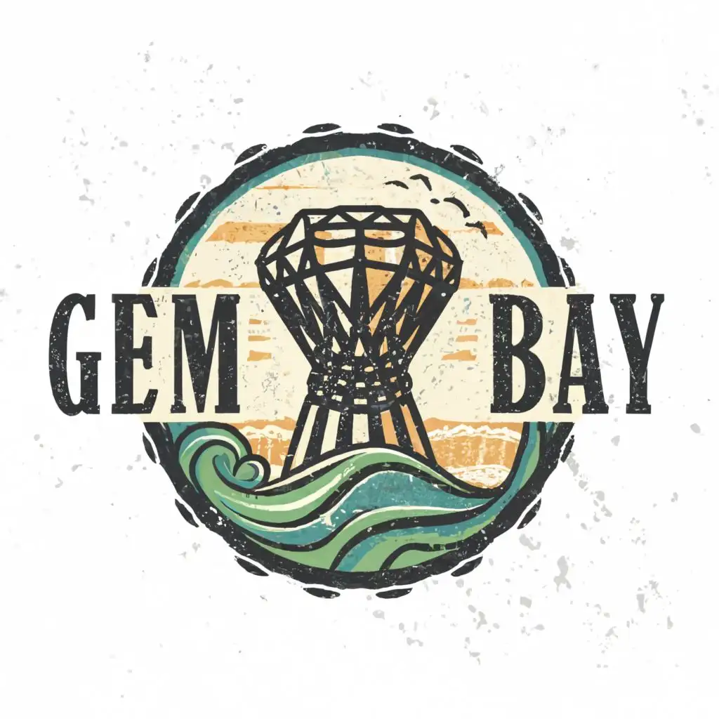 LOGO-Design-For-Gem-Bay-Djembe-Drum-atop-Gem-with-Coastal-Beach-Bay-Typography