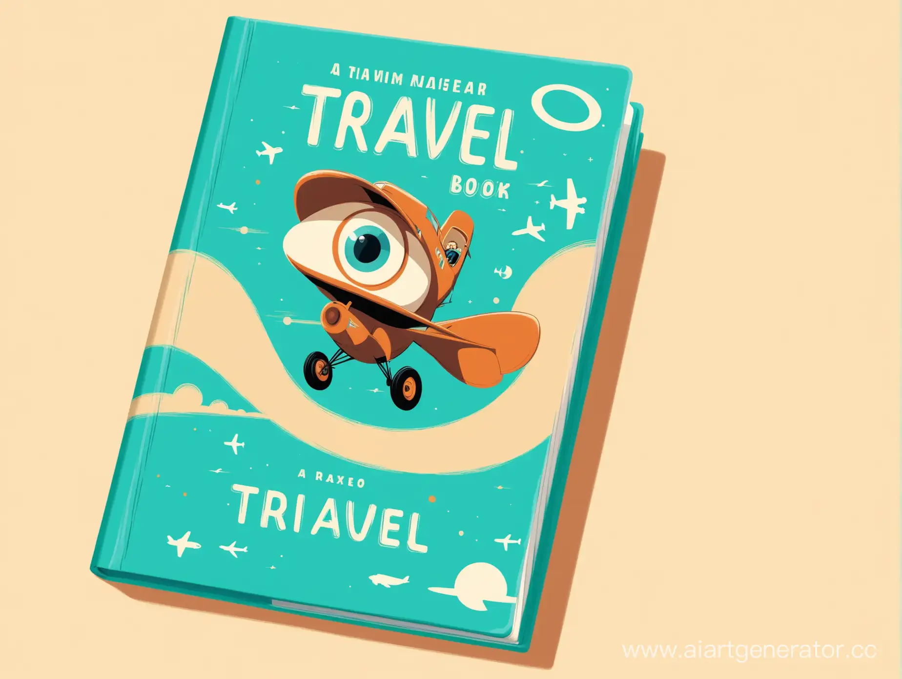 Обложка для книги про путешествия в бирюзвом и бежевом цветах в стиле PIXAR