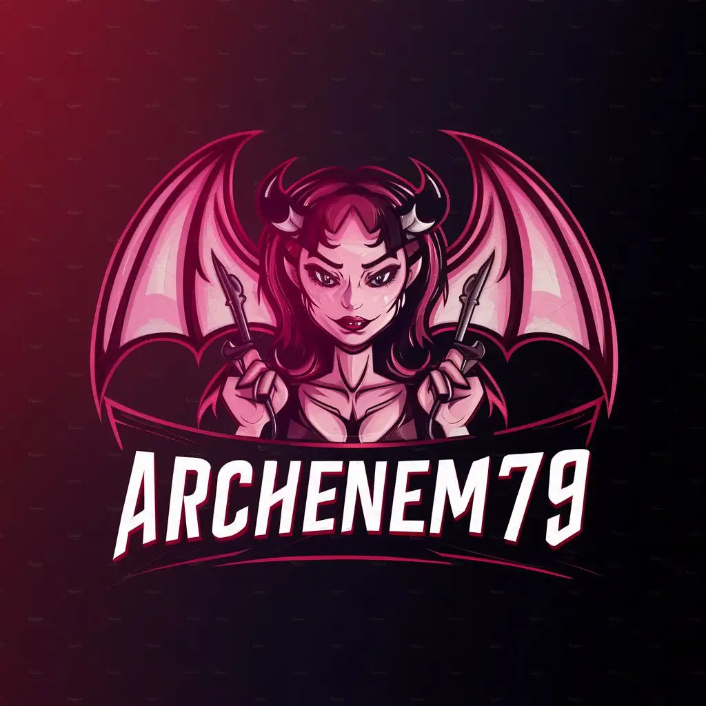 logo, Demon, devil girl, with the text "ArchEnemy79", typography, be used in Entertainment industry