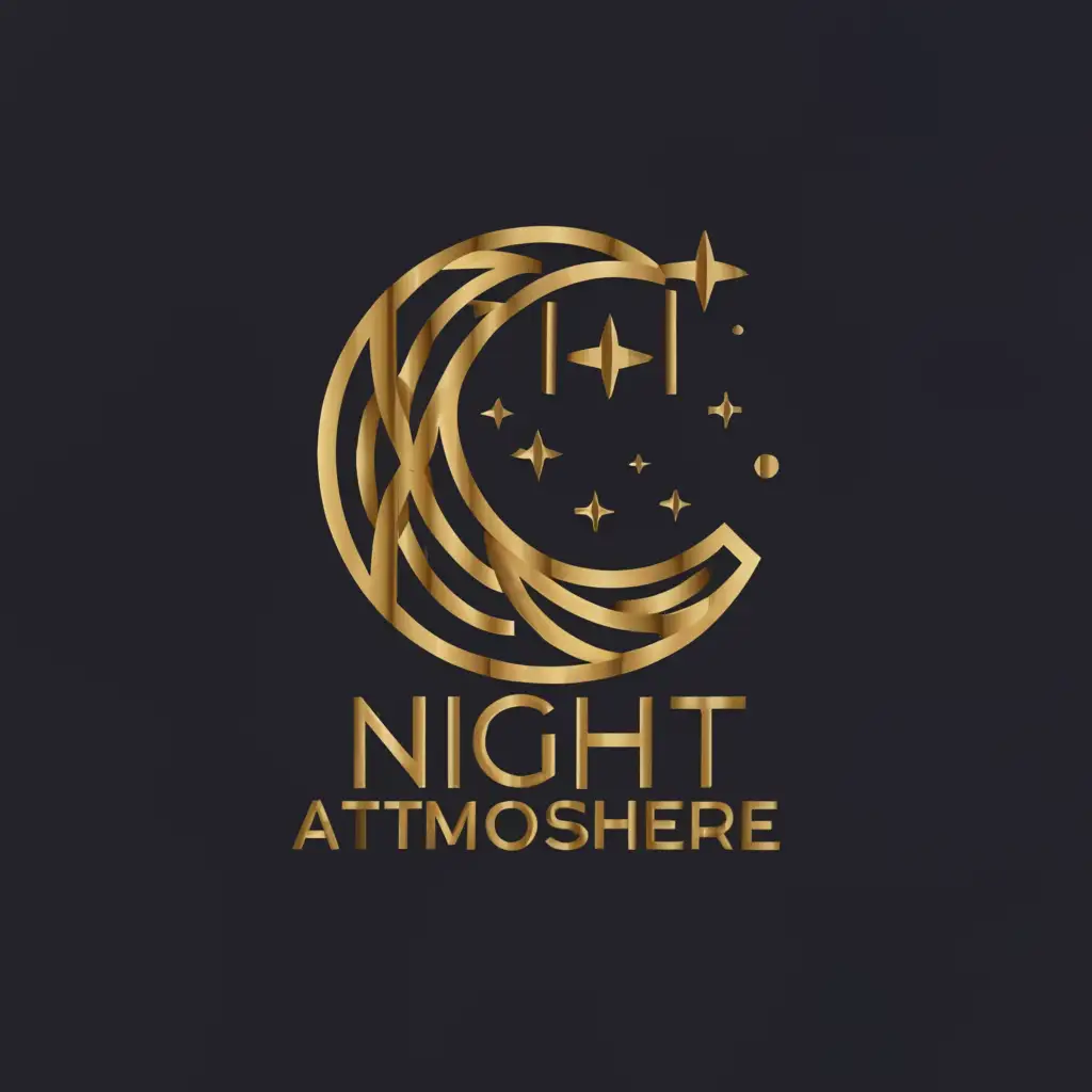 a logo design,with the text "NIGHT ATMOSPHERE", main symbol:MOON AND STARS 3D,complex,be used in Travel industry,clear background
