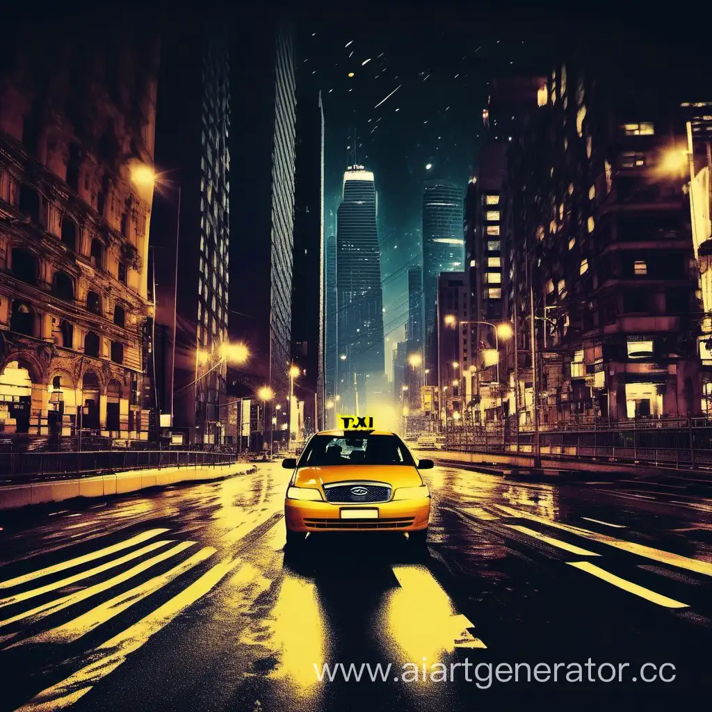 красивое такси едет по ночному городу