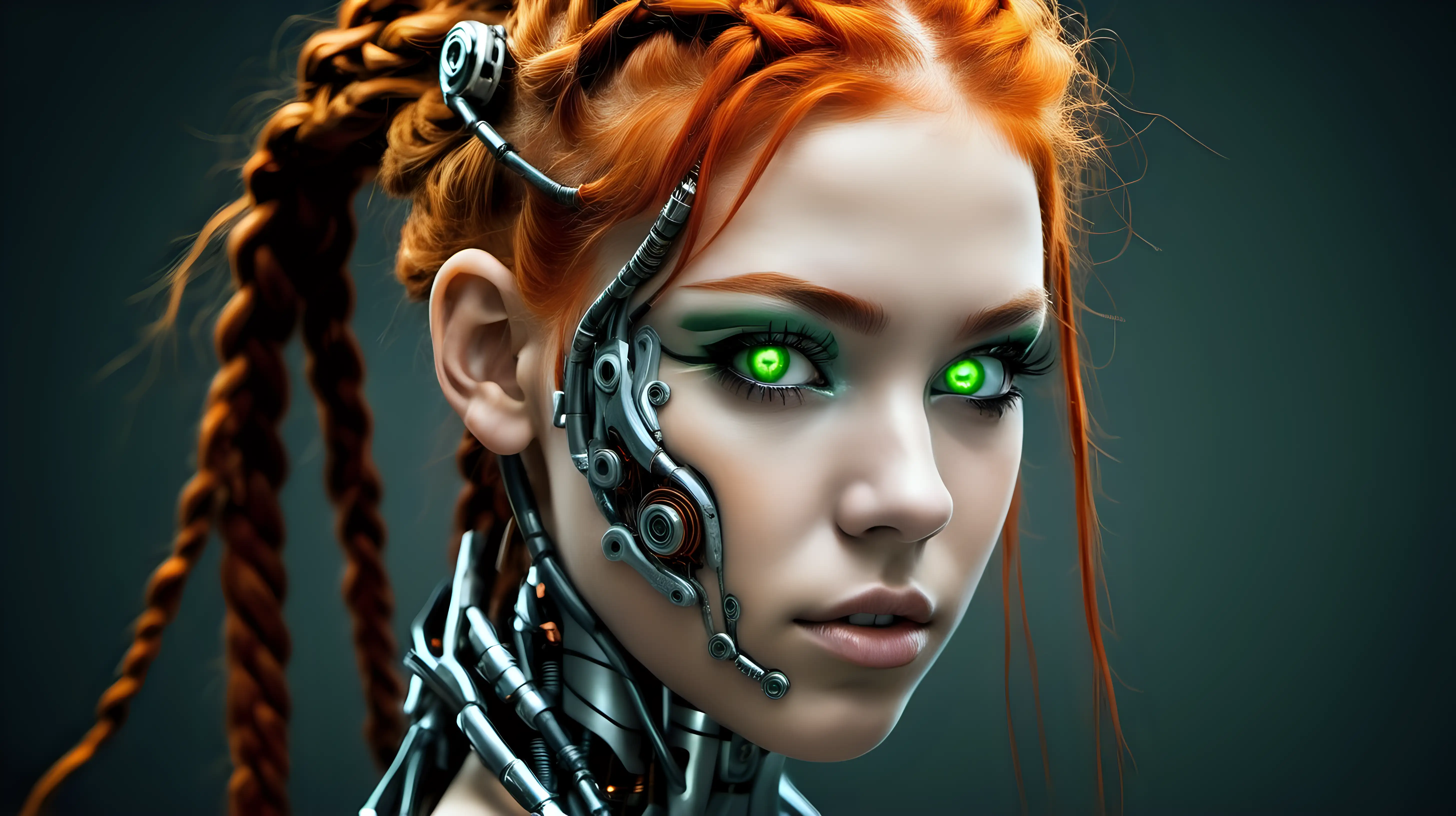 Stunning Cyborg Woman with Vibrant Orange Hair and Green Eyes