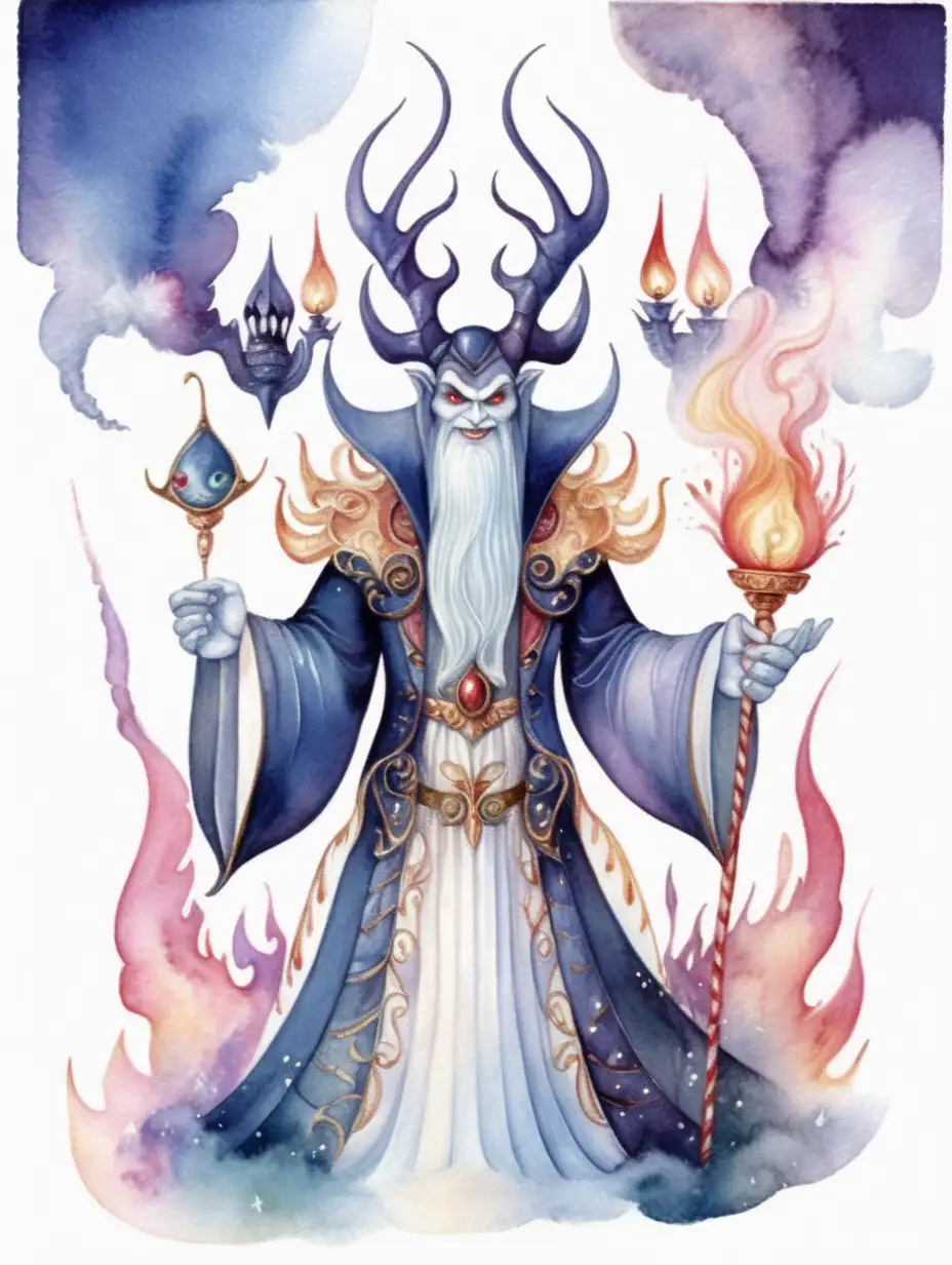 Sinister Magical Character on White Background Watercolor Illustration