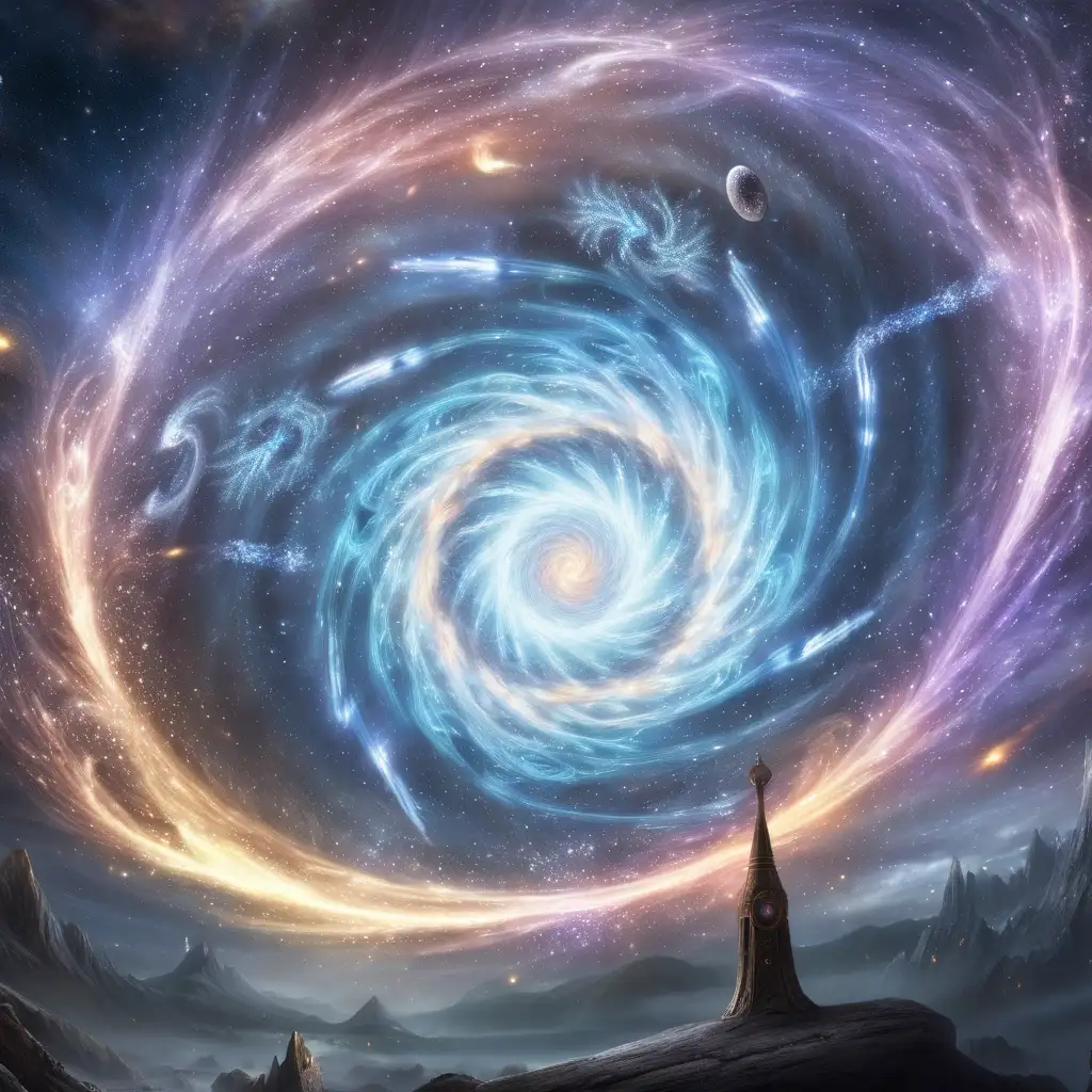 Vortex and universe in the background while some is controlling with a wand