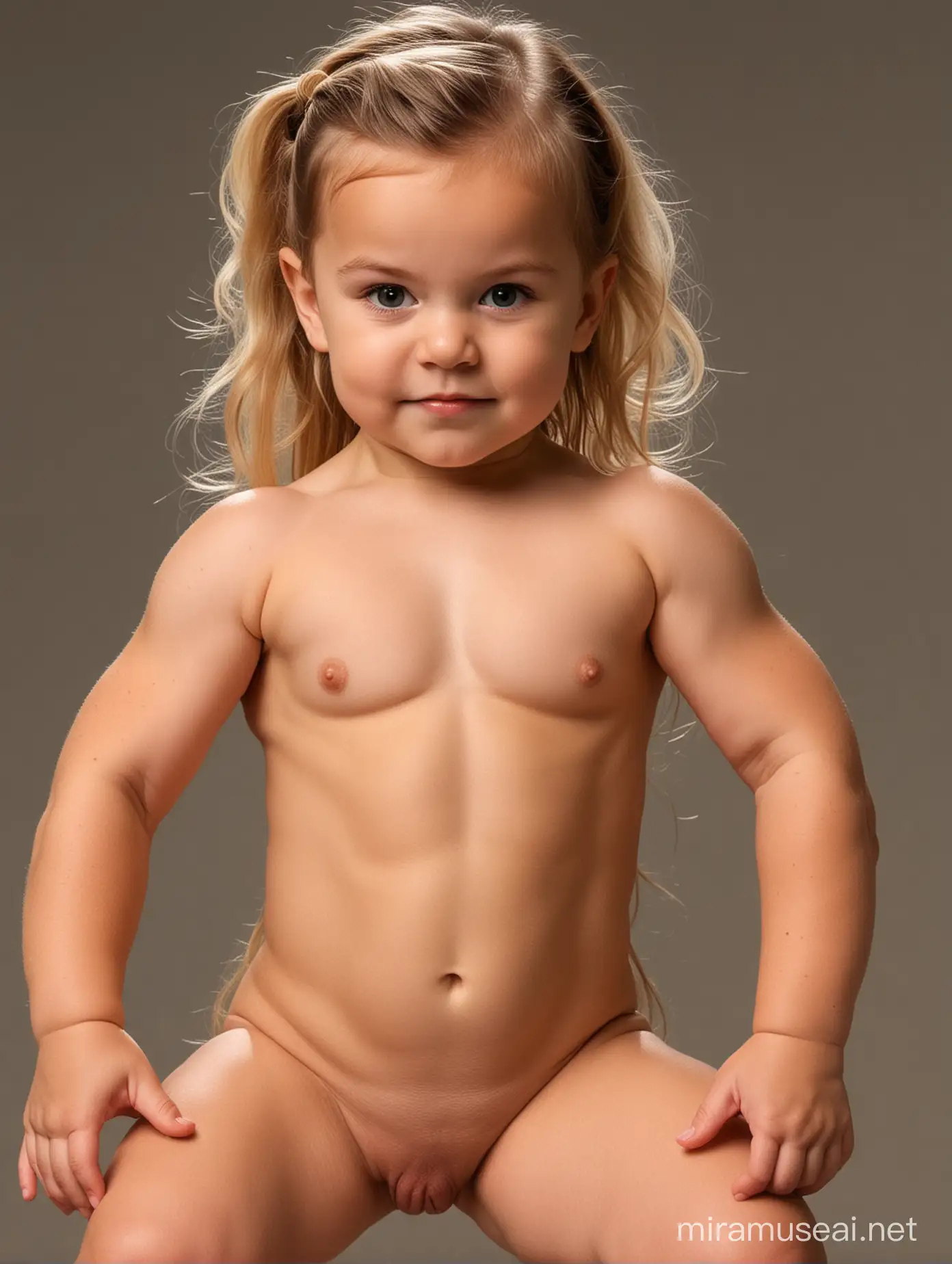 Playful Nude Baby with Muscular Guardian
