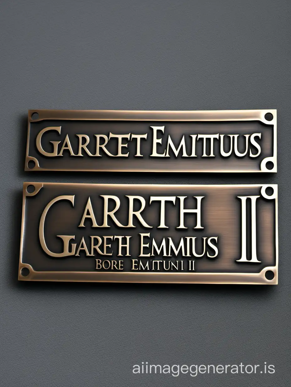 Make a name plate bronze for the Gareth Emiritus II