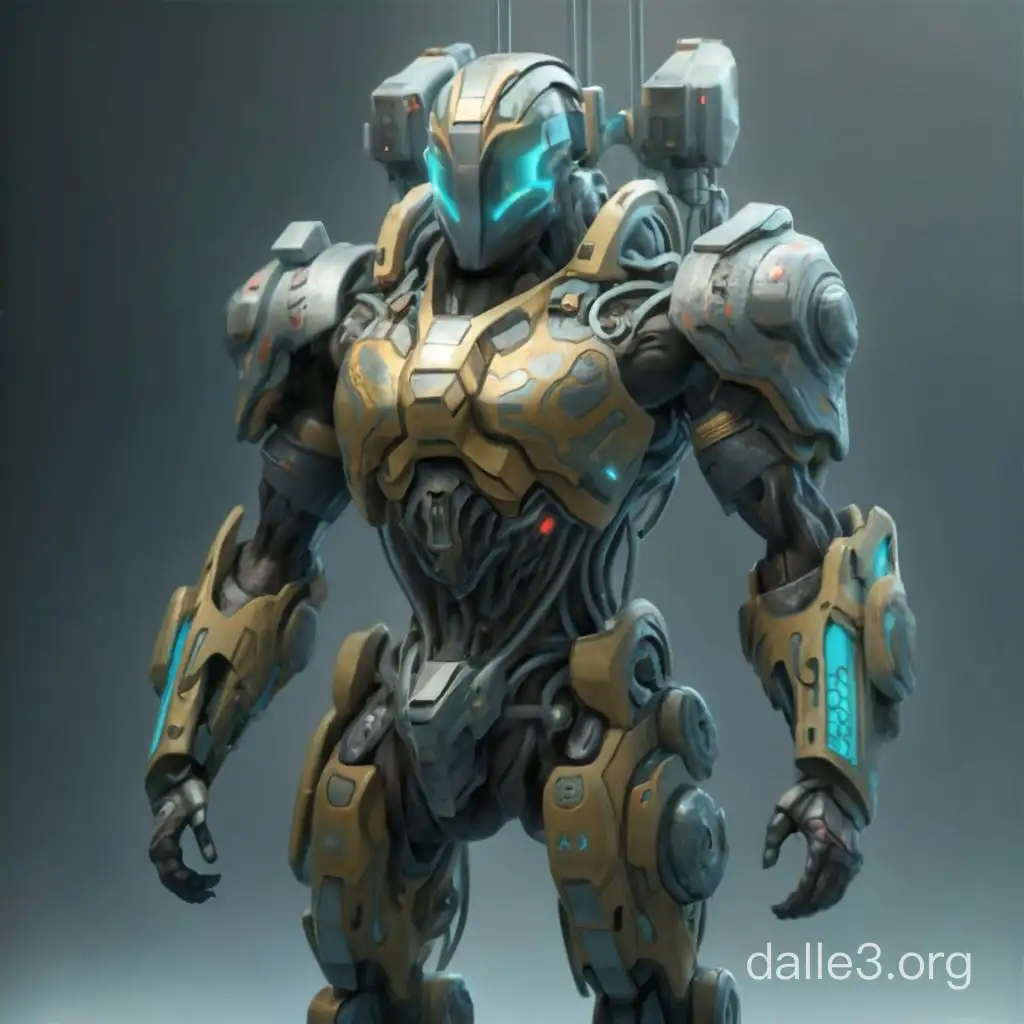 A game character sheet, concept art, color, ultra detailed, hard surface, cyber armour, man, full height at feet to head