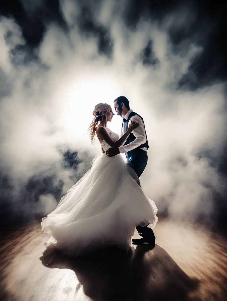 Elegant Bride and Groom Wedding First Dance in Clouds