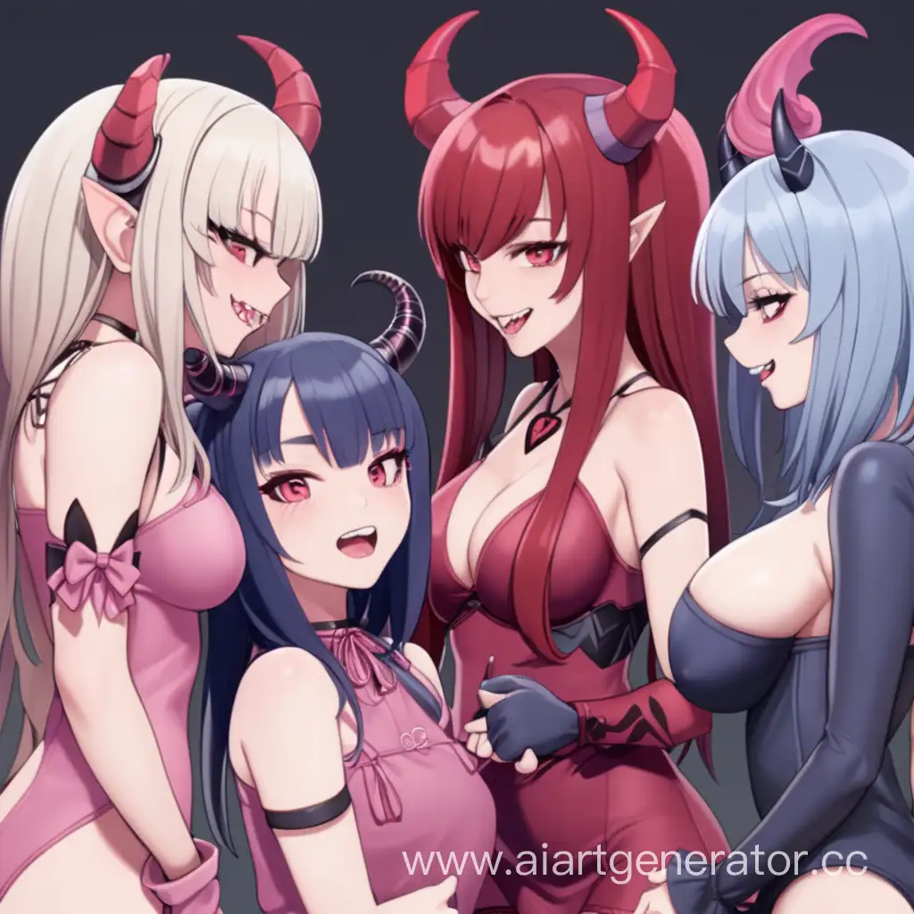 Flirtatious-Demon-Girls-Surrounding-a-Single-Girl
