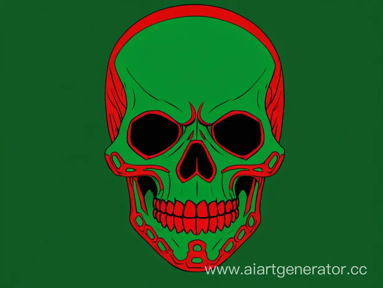 нарисуй мне красный череп в зелёном фоне