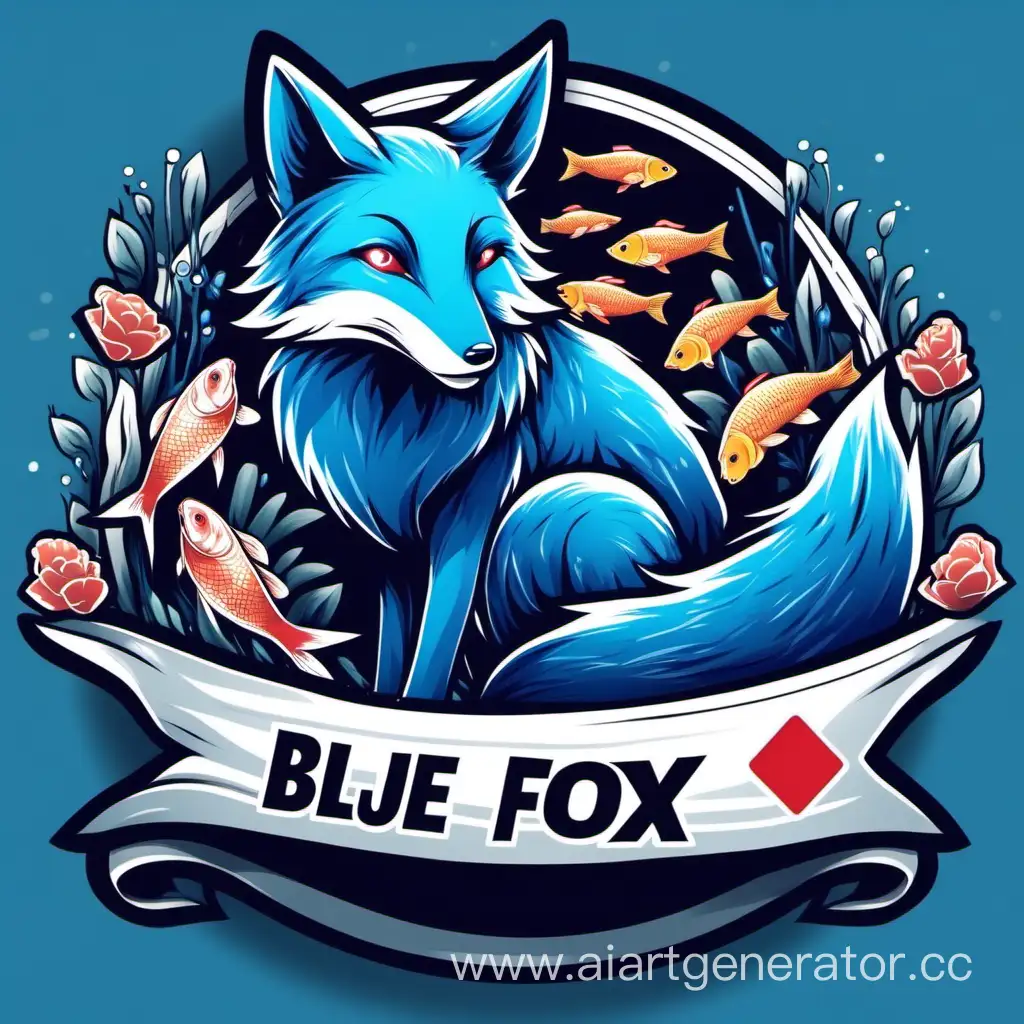 Синий лис с рыбой карп, логотип youtube