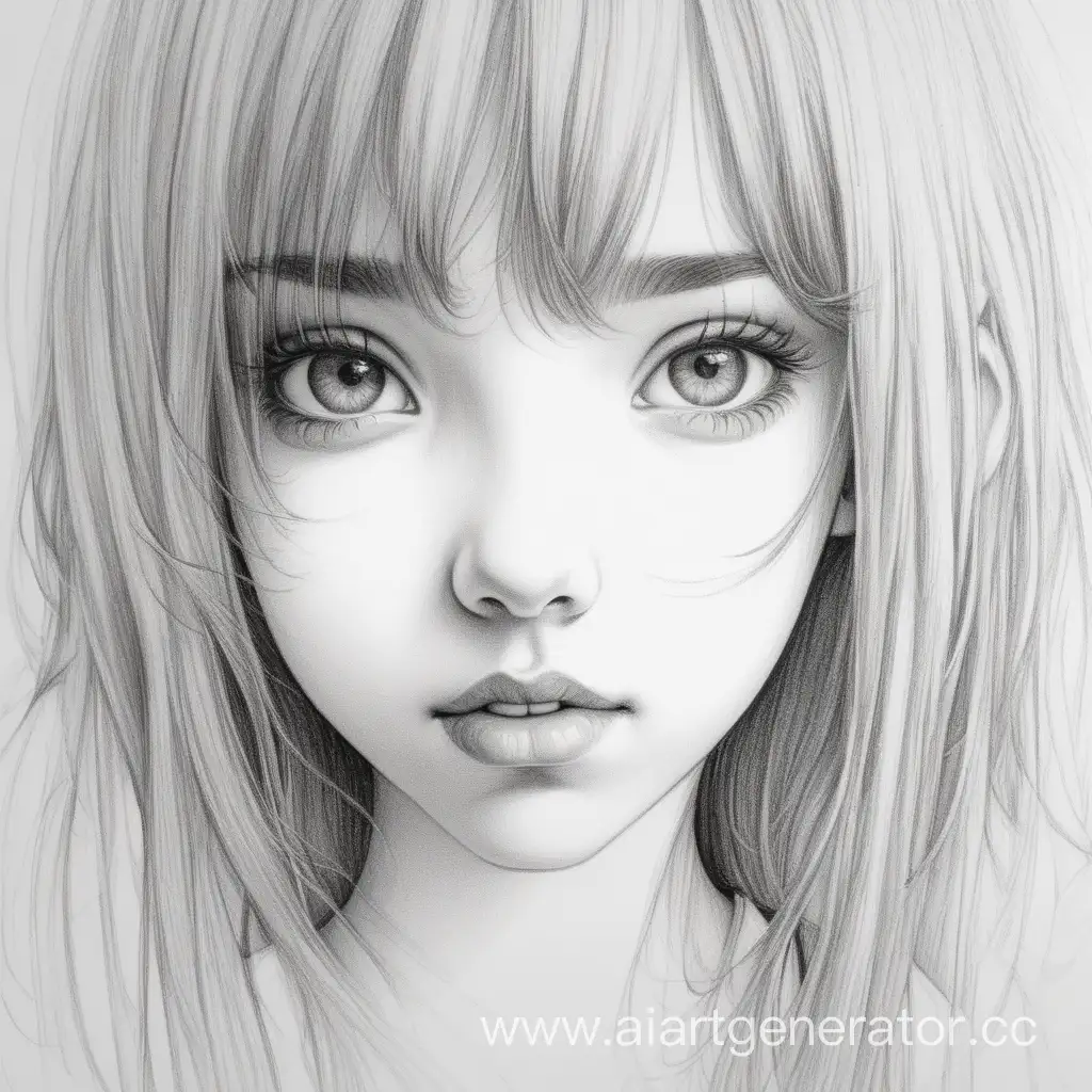 Detailed-Drawing-of-a-Beautiful-Girls-Face-in-Direct-Gaze-on-White-Background