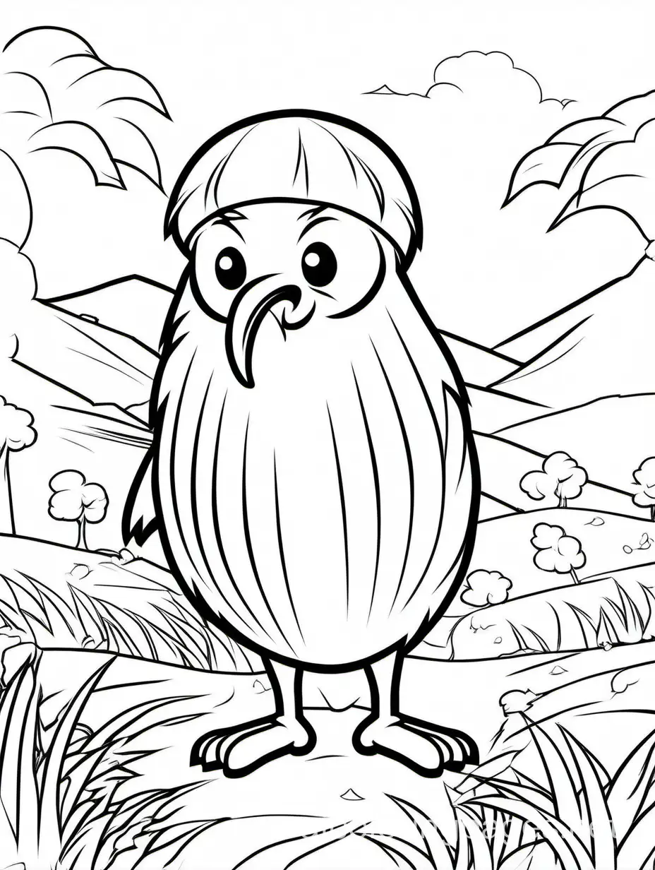 Kiwi-Bird-in-Battlefield-Coloring-Page-Black-and-White-Line-Art