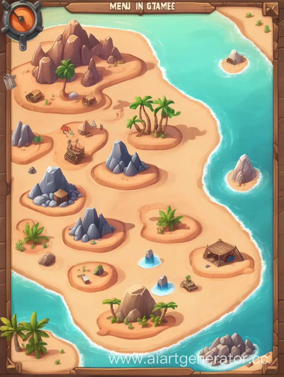 меню для игры в котором нужно нажимать на остров в стиле пустыни и шахты