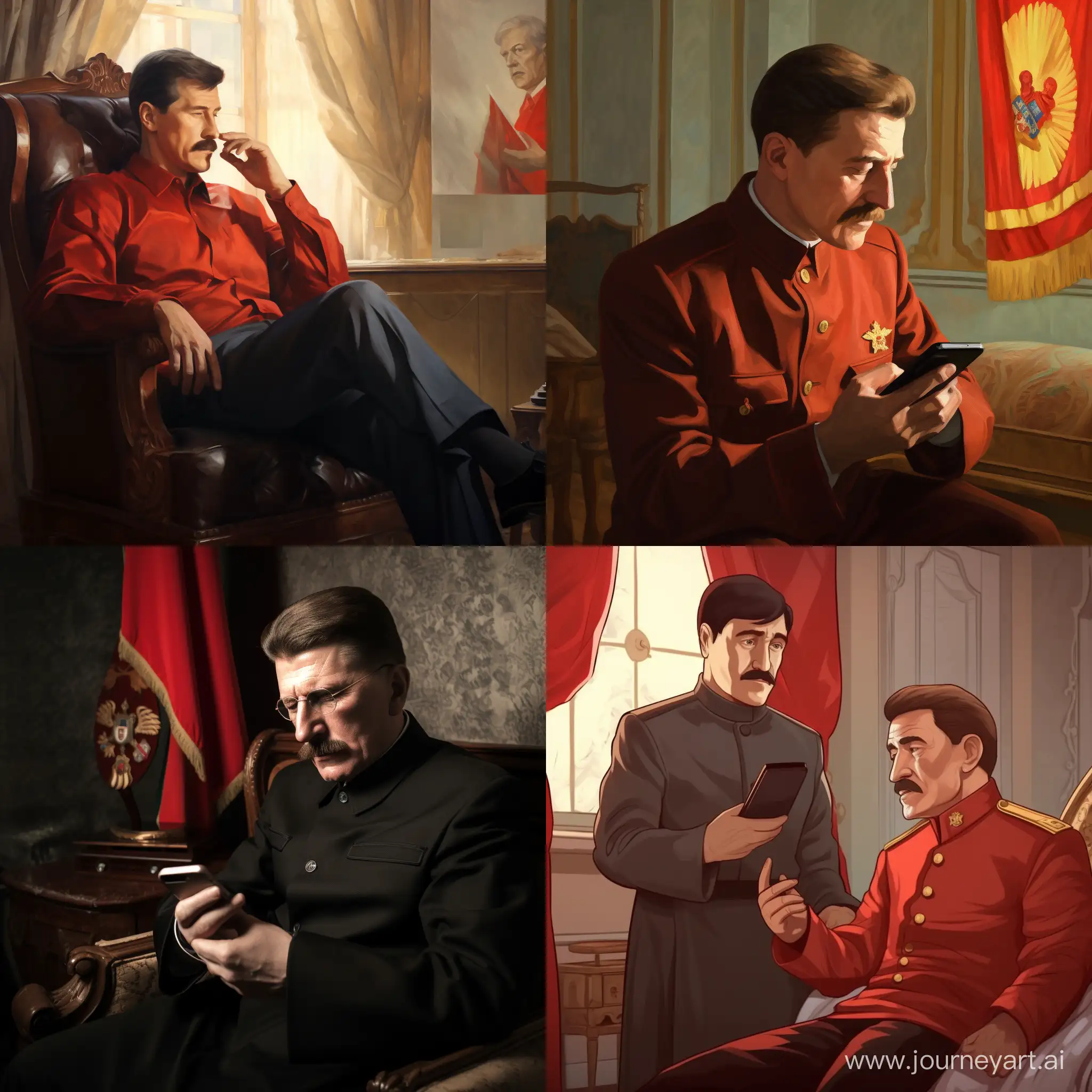 Joseph Stalin talking to Walter white on his phone