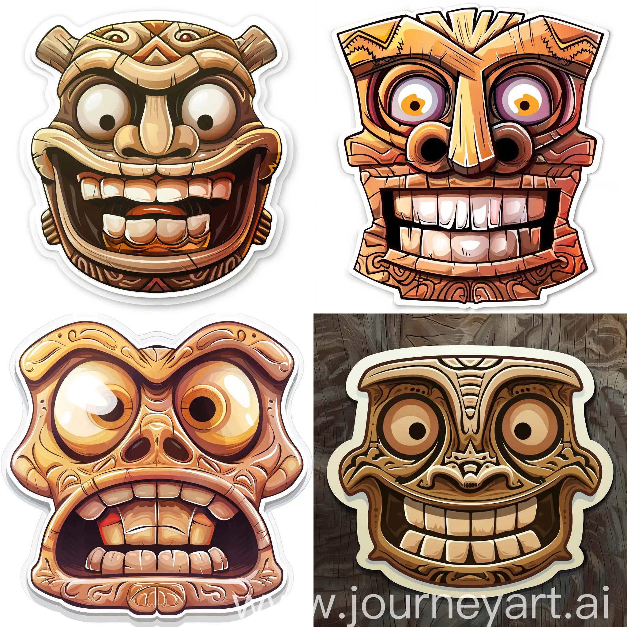 cartoon sticker of funny totum face, carved patterns, in high quality vector style
