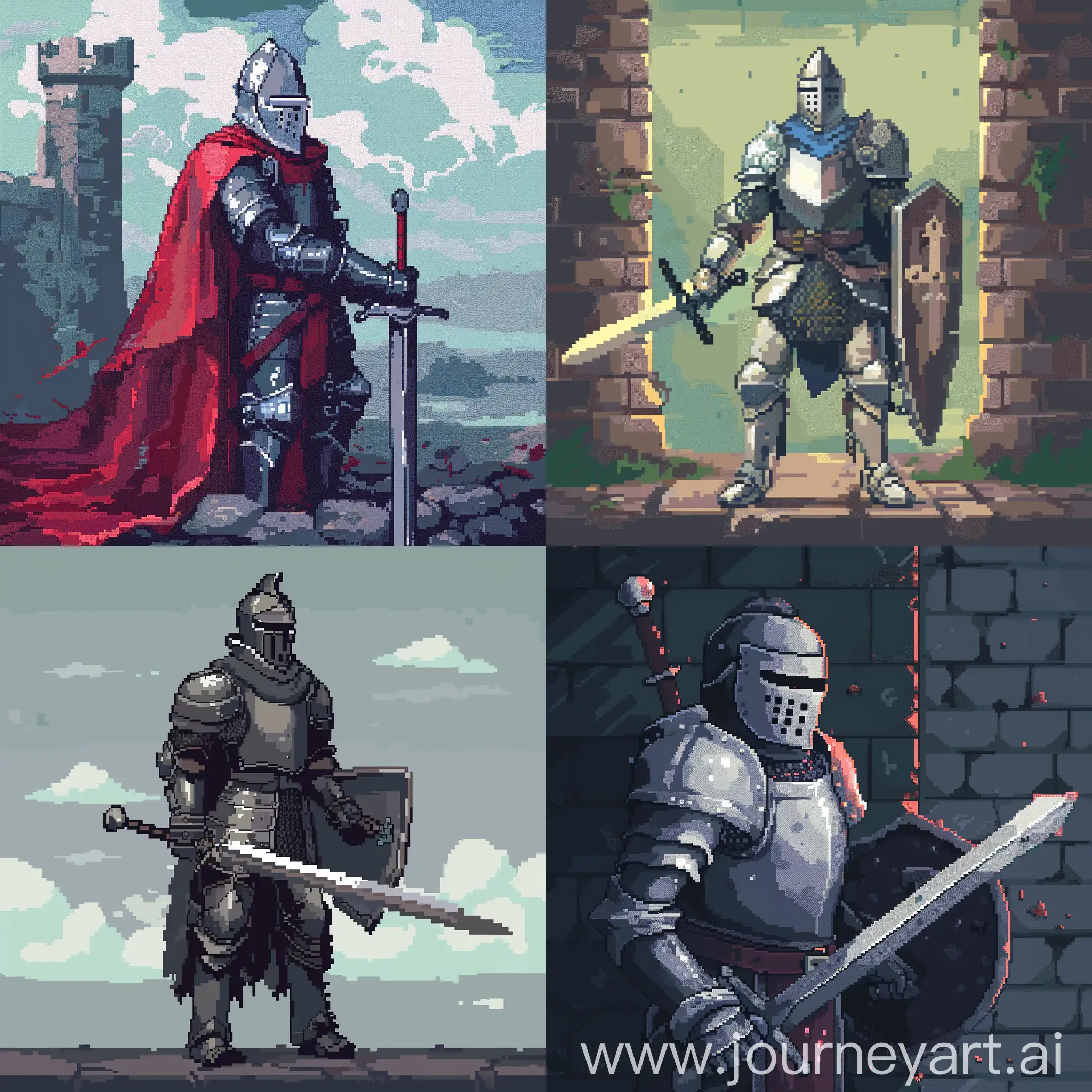 3/4 angle, knight, pixel art