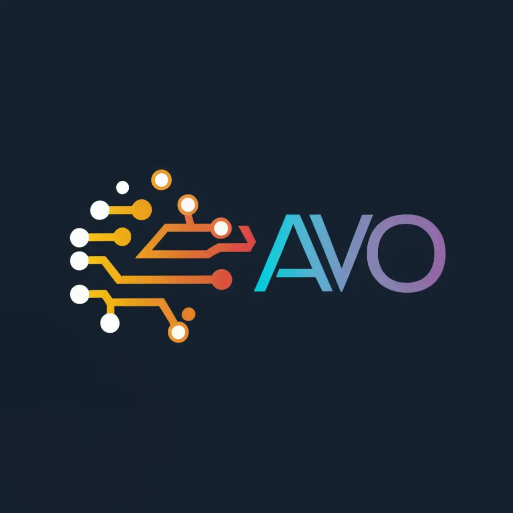 a logo design,with the text "AVO", main symbol:Concept: Use the image of a key integrated with digital elements or circuit patterns. This represents the 'unlocking' of potential through AI.
Style: Sleek and modern with sharp lines to suggest precision and technological advancement.
Colors: Combine deep blue for trust and vibrant orange for creativity, corresponding with the brand's color palette.,Minimalistic,be used in Education industry,clear background