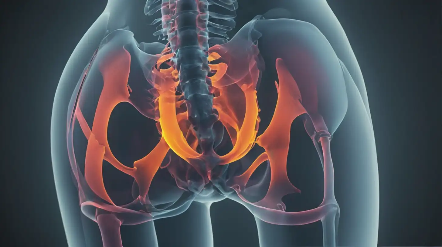 x ray of a persons hips with color
