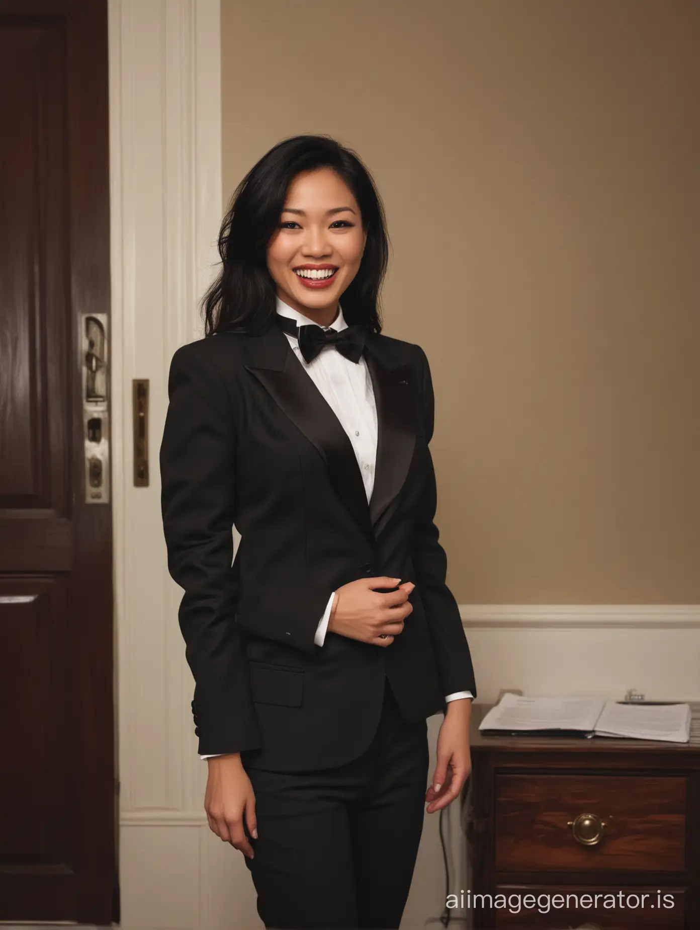 Elegant-Vietnamese-Woman-in-Tuxedo-in-a-Luxurious-Mansion