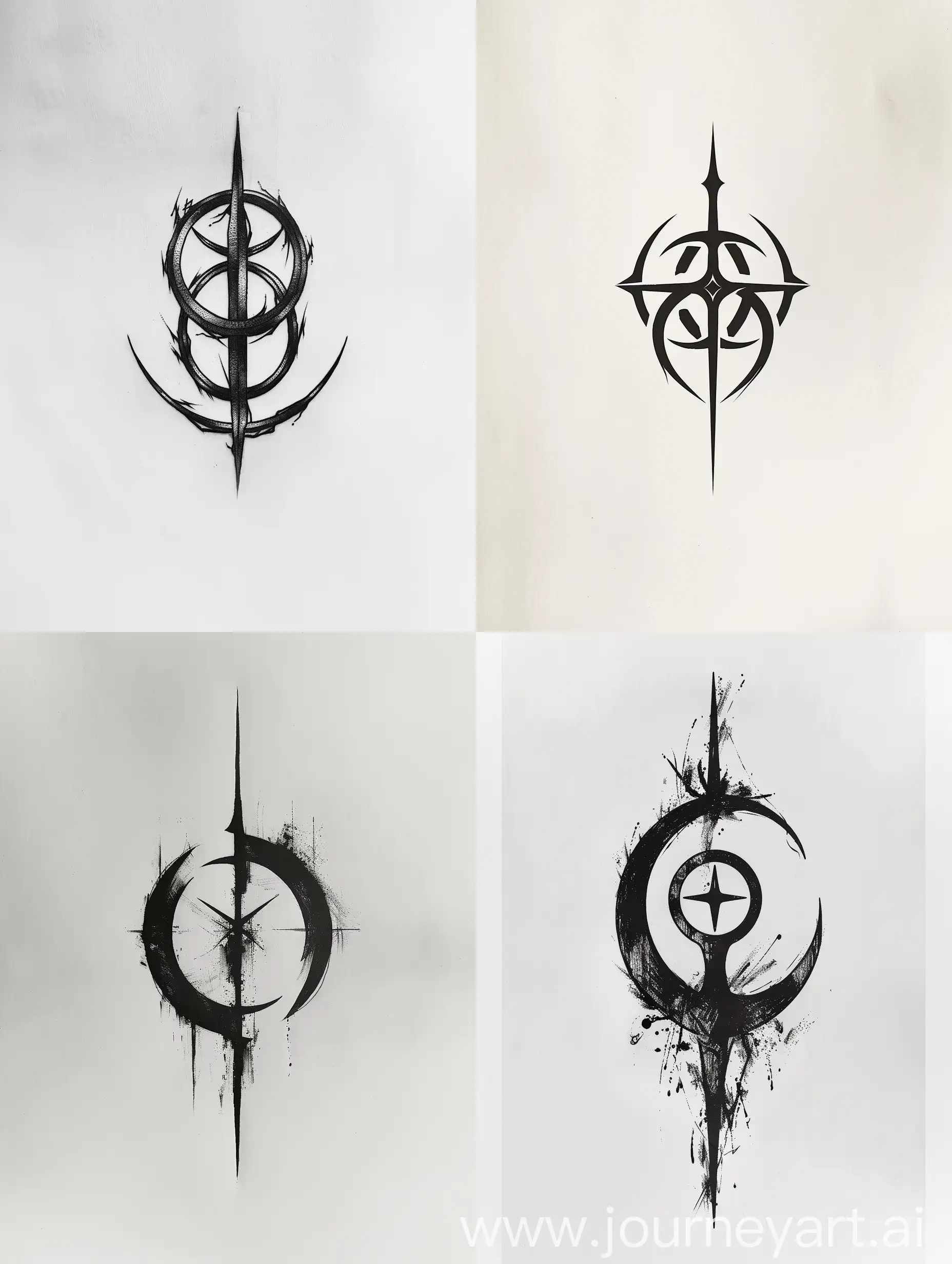 minimalist tattoo design of Atrian symbol from Star-Crossed, on a white background
