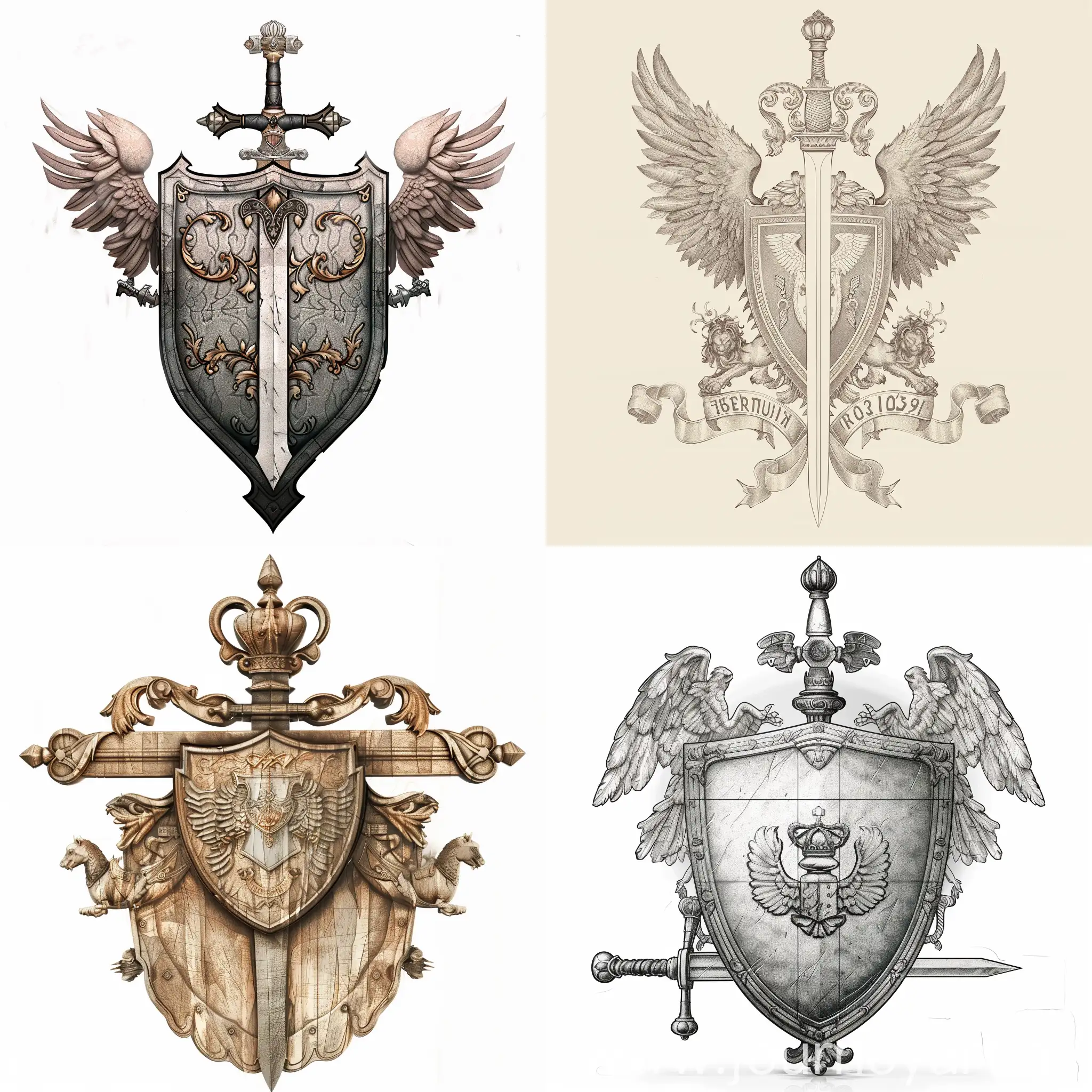 Schematic-Coat-of-Arms-with-Shield-and-Sword-on-Empty-Background