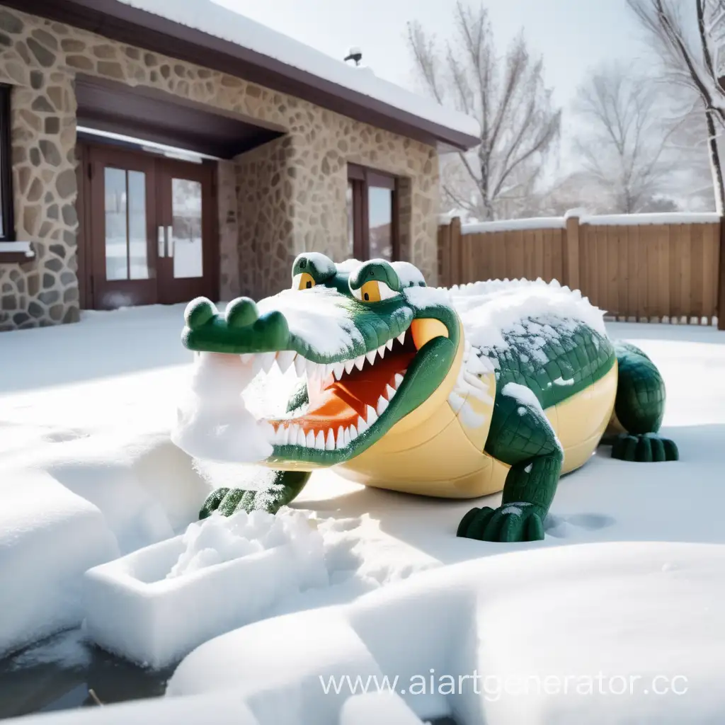крокодил убирает снег