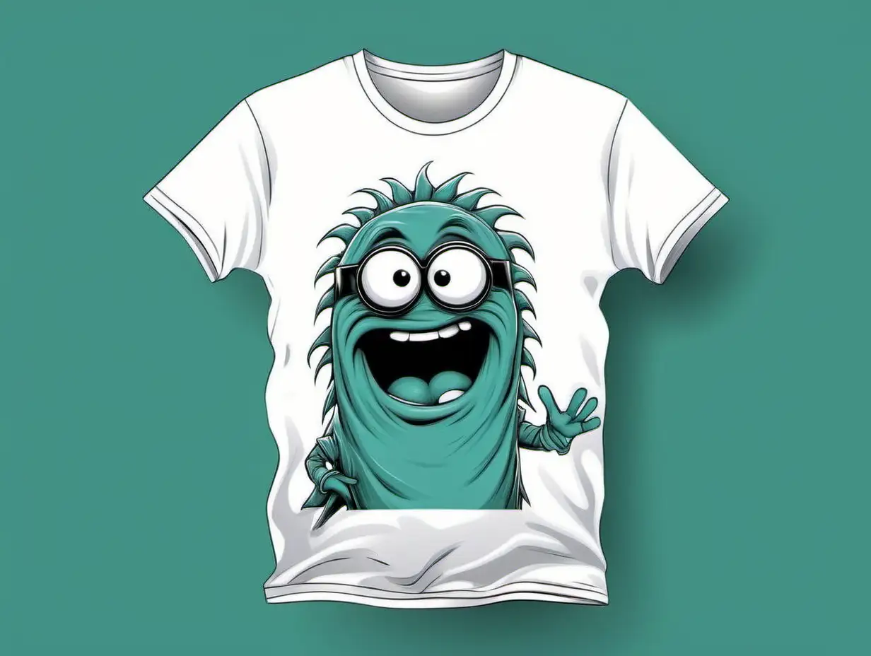 Colorful Cartoon TShirt Graphic with Playful Characters and Humorous Text