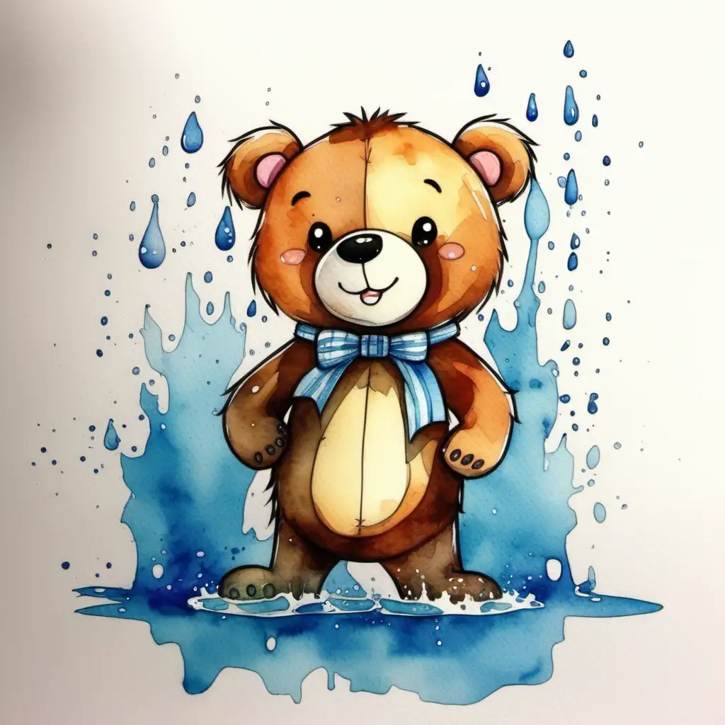Adorable Watercolor Cartoon 2D Bear Illustration