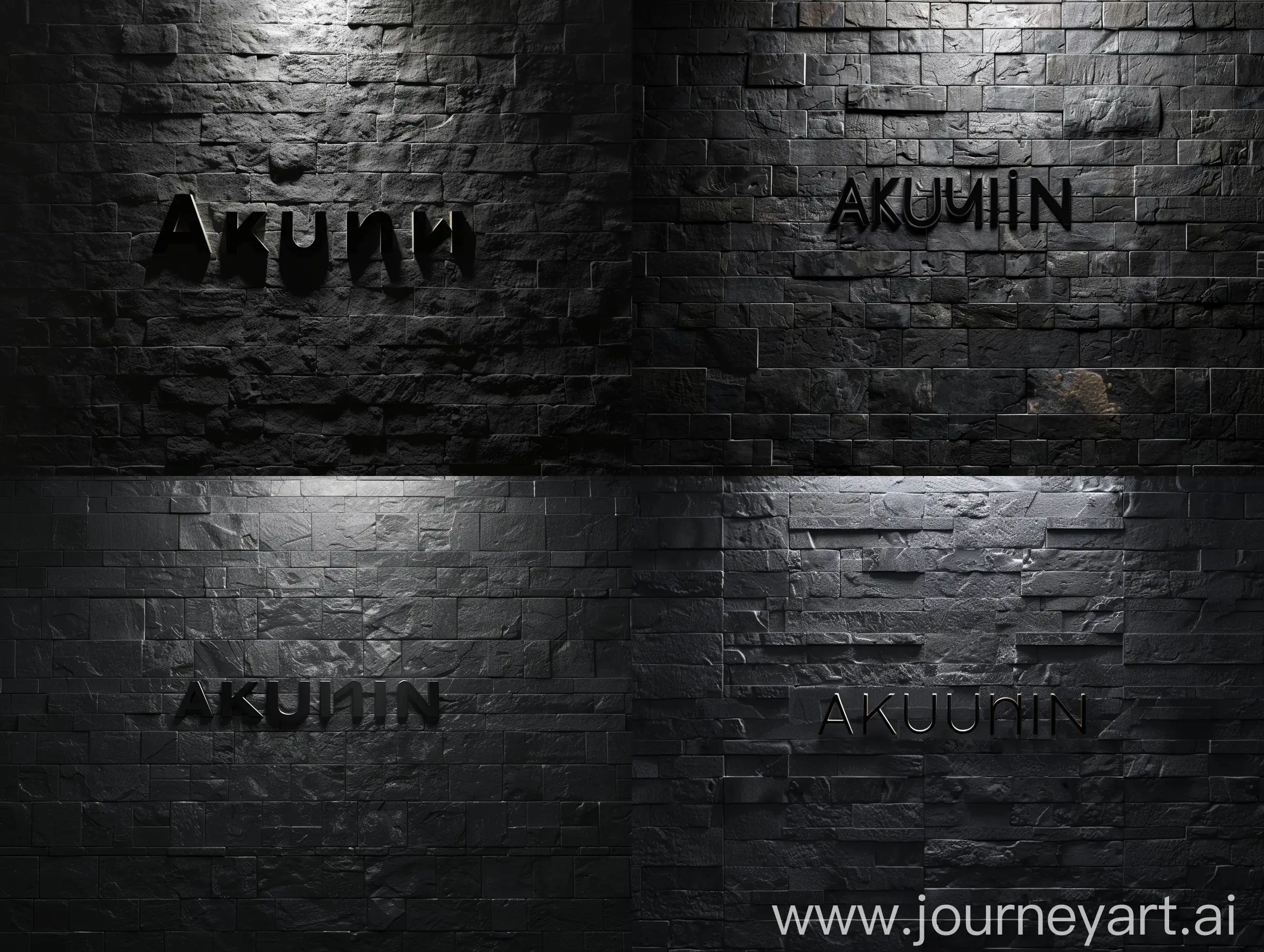 изображение черный минималистичный фон, серая кирпичная стена, в свете с тенью надпись "Akunin"