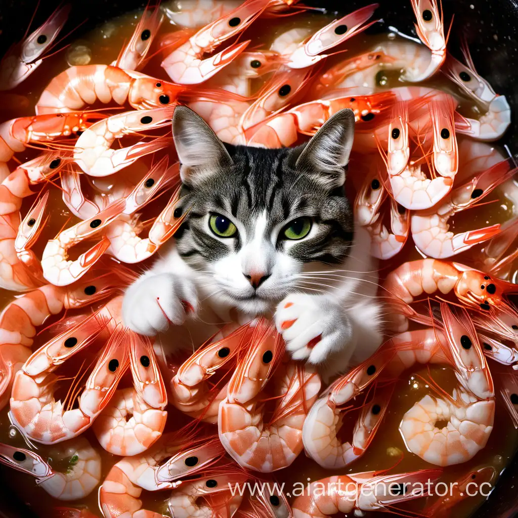 Playful-Cats-Surrounded-by-Shrimp-Feast