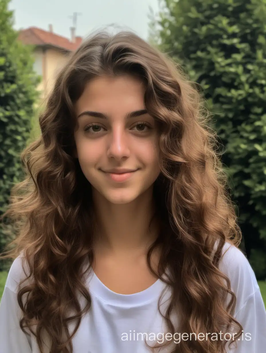 a photo from distance of Michela, a 22-year-old Italian prosperous girl just came back home from college with brown wavy hair while training
