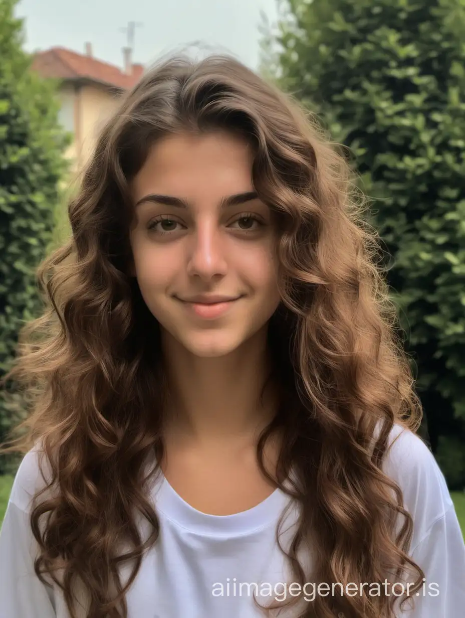 a photo from distance of michela a 22 yo italian prosperous girl just came back home from college with brown wavy hair while training 