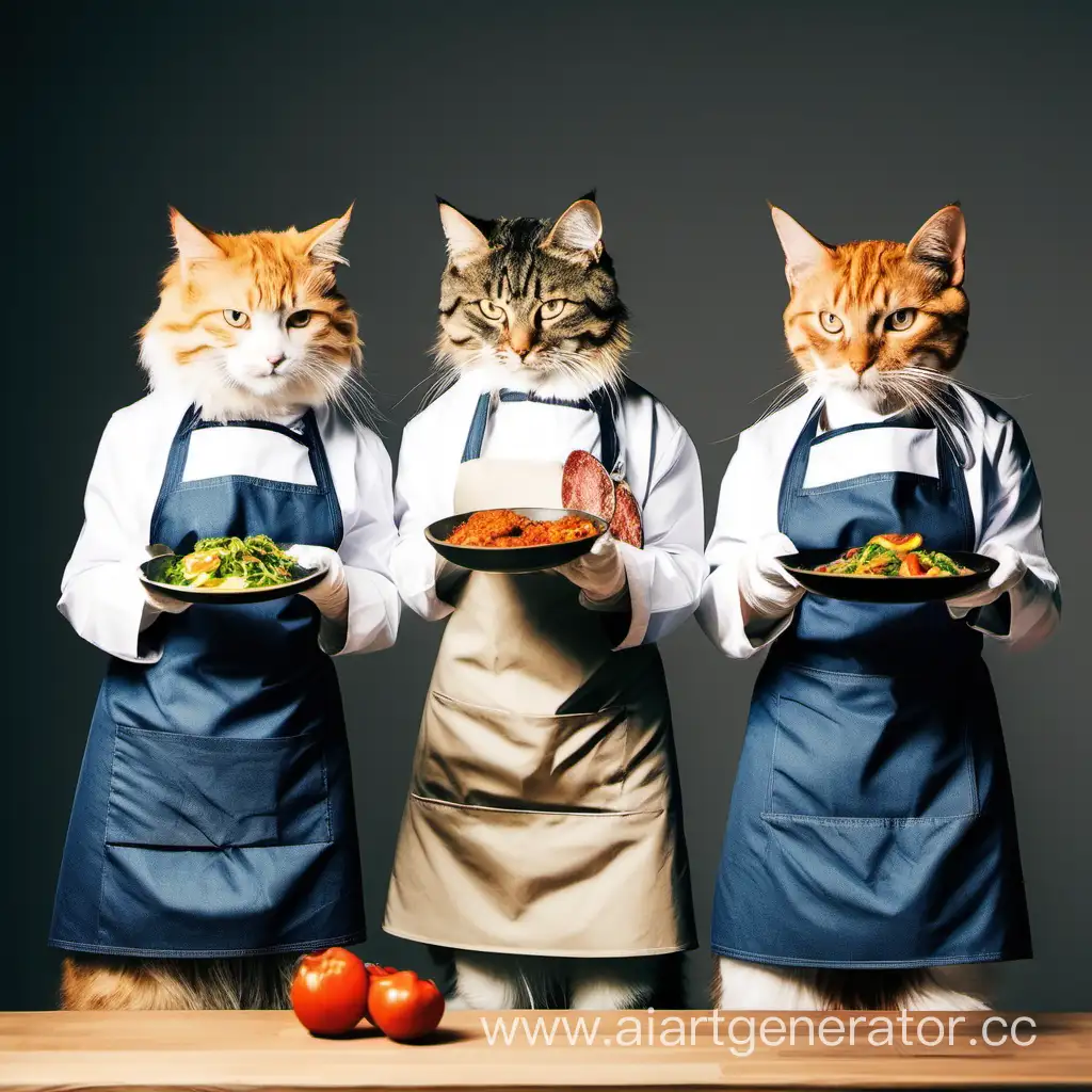 4 кота в фартуках готовят еду