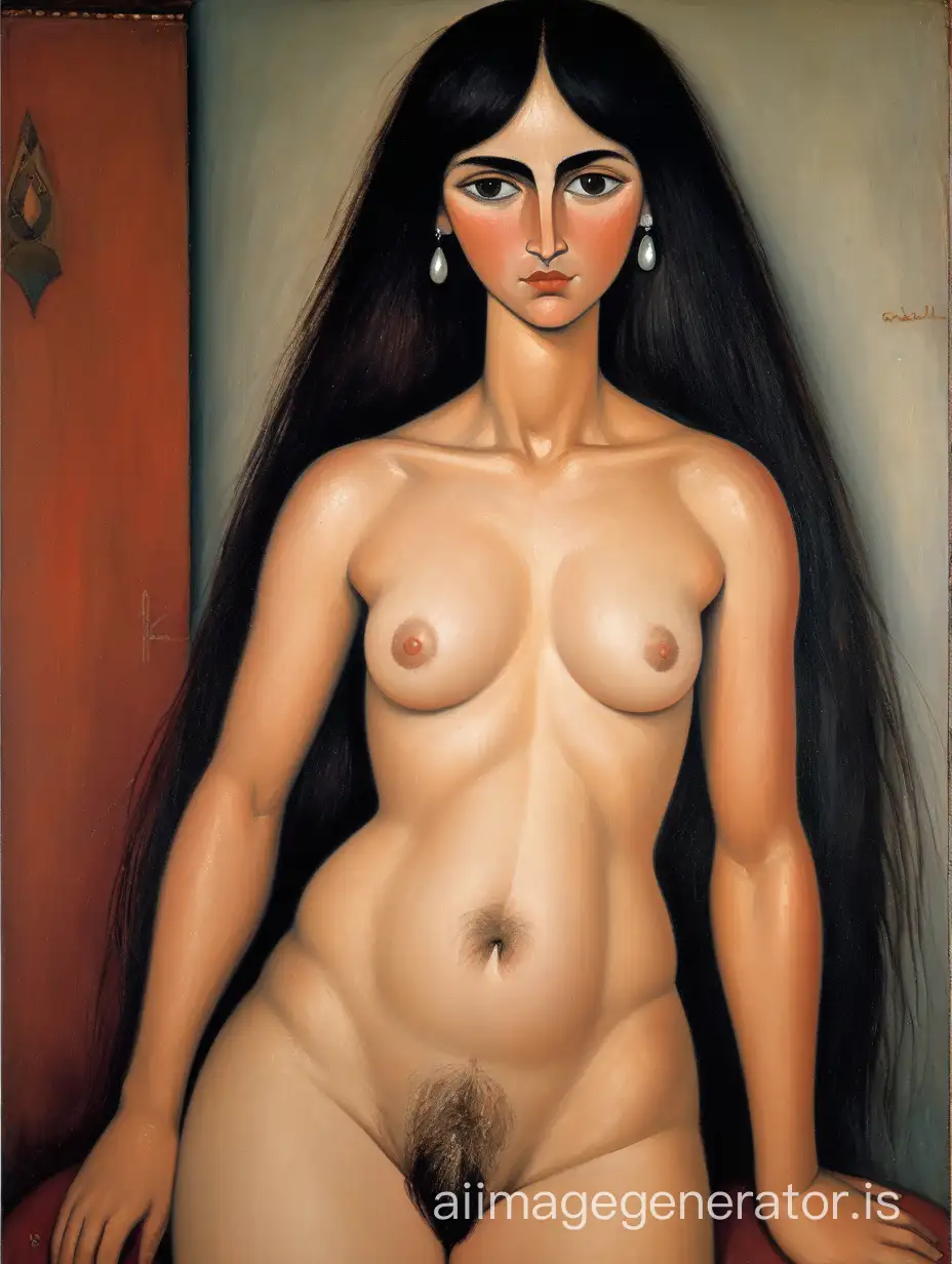 Modigliani Style Portrait of Nude Mexican Princess with Pearls and Flowing  Hair | AI Image Generator