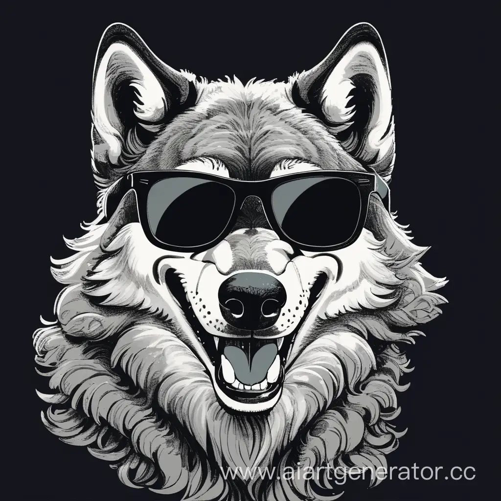 Улыбающийся волк в темных очках