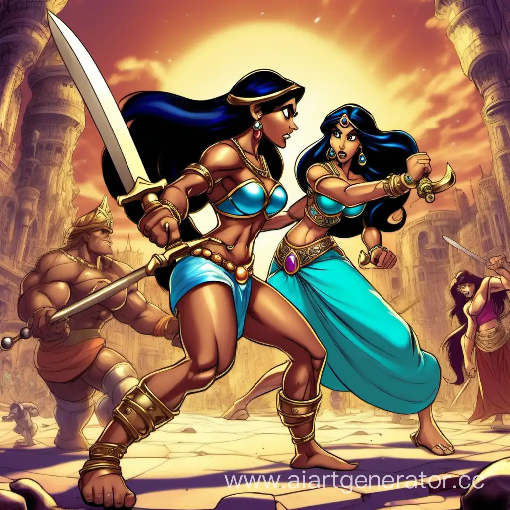 Princess Jasmine vs Barbarian test of strength