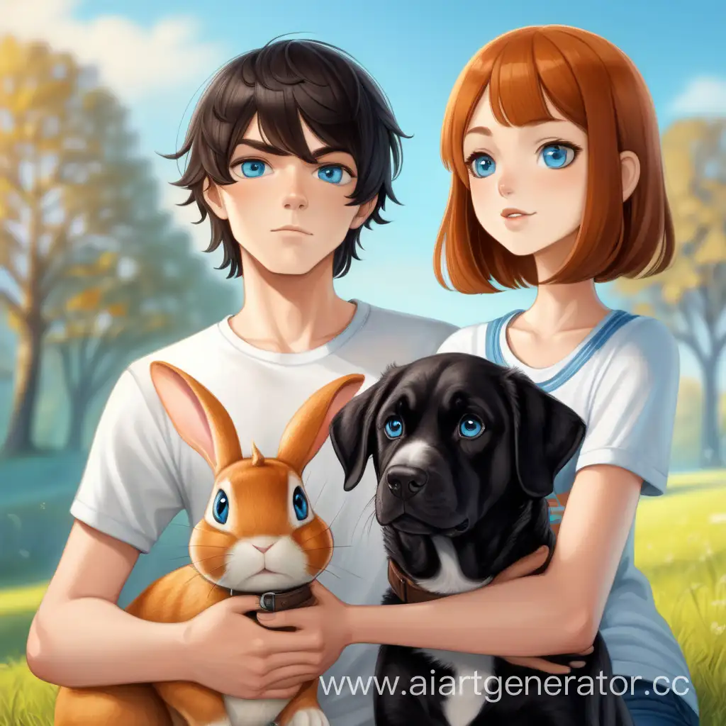 Charming-Couple-with-Dog-and-Rabbit-in-Serene-Countryside-Setting