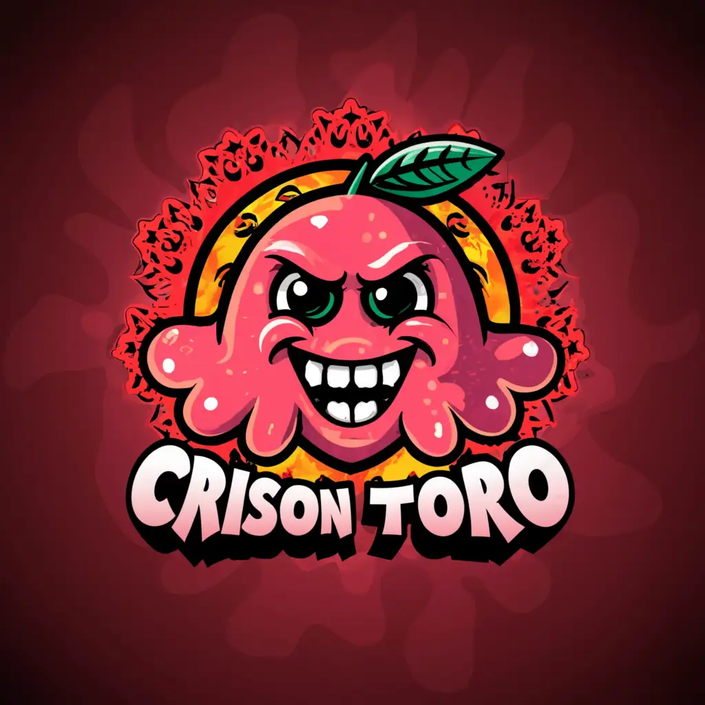 a logo design, with the text 'crimson toro', main symbol: crimson toro cartoonish jelly font with LSD look with THC high look on it for gummies, Moderate, be used in stoned industry, clear background