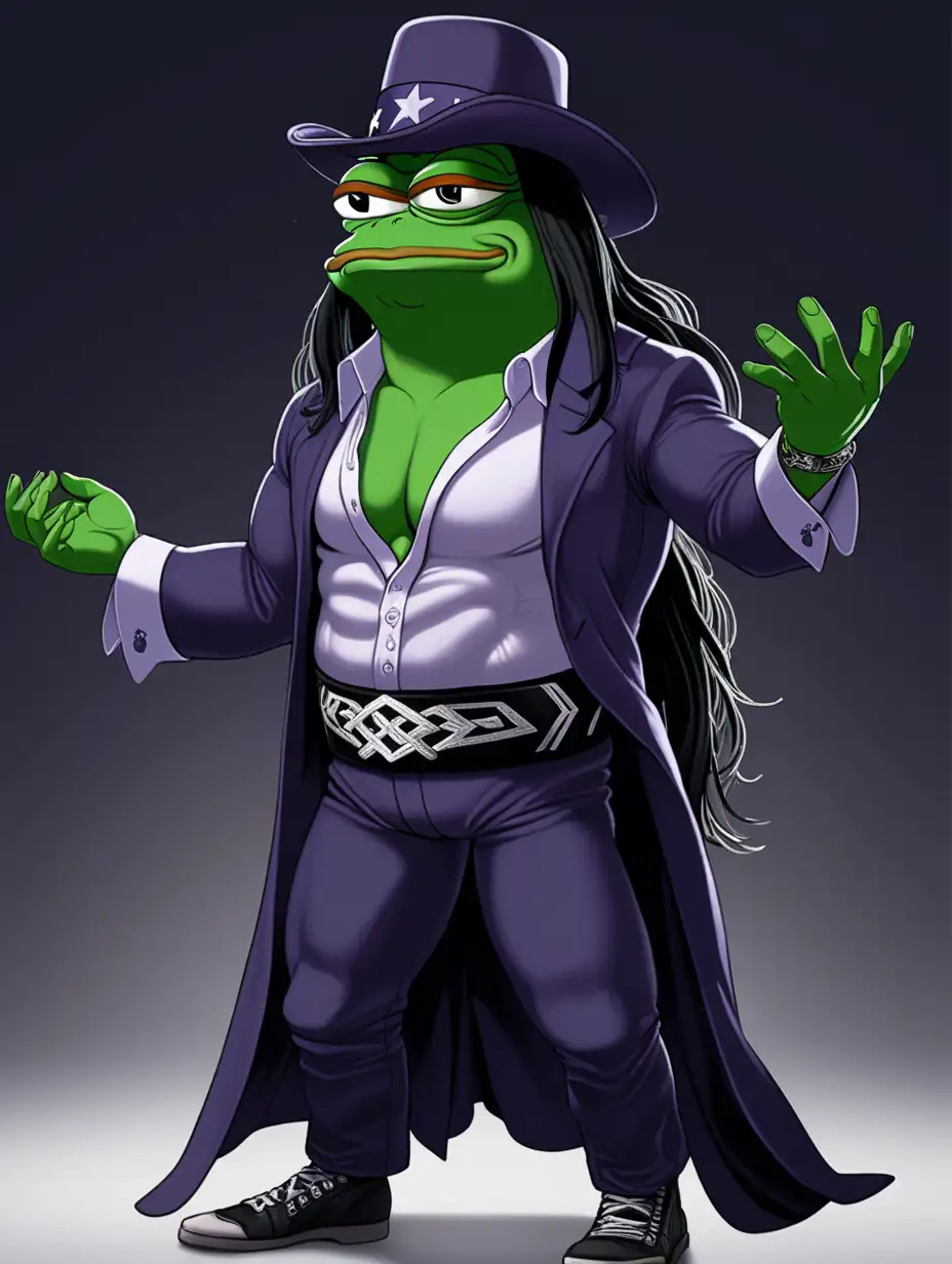 Undertaker Transformation Pepe the Frog as American Professional Wrestler in Full Body View