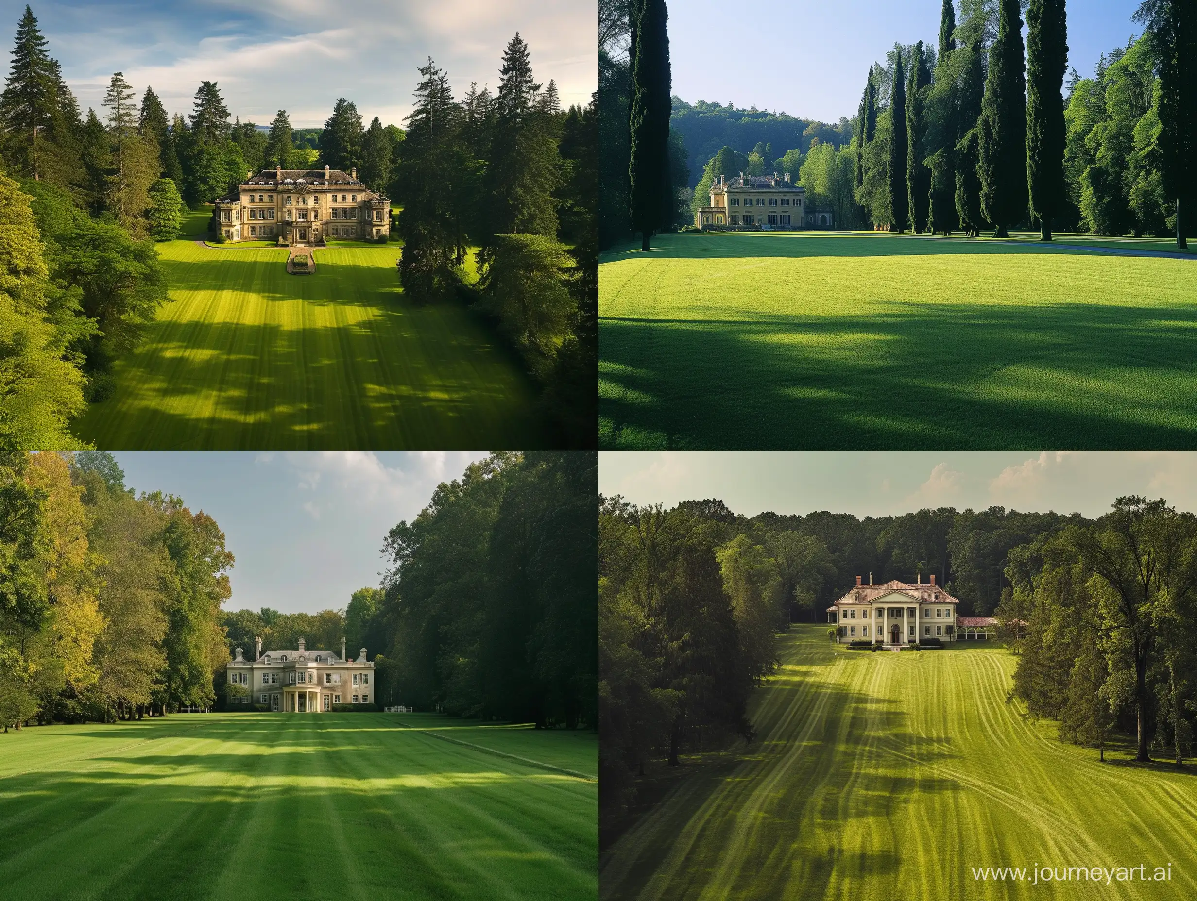 mansion

that is surrounded by 1000 acres of perfectly manicured grass.
tall trees line every inch of the edge of the estate and ari

there is only one road leading in and out of that place.
