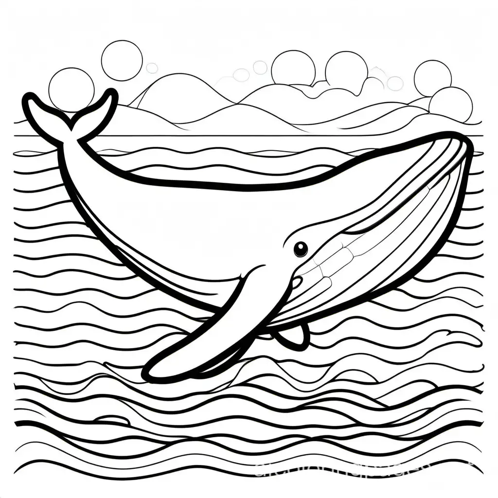 whale, Coloring Page, black and white, line art, white background, Simplicity, Ample White Space. The background of the coloring page is plain white to make it easy for young children to color within the lines. The outlines of all the subjects are easy to distinguish, making it simple for kids to color without too much difficulty