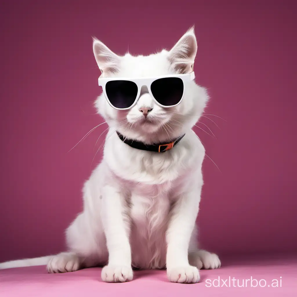 A white cat-dog in sunglasses