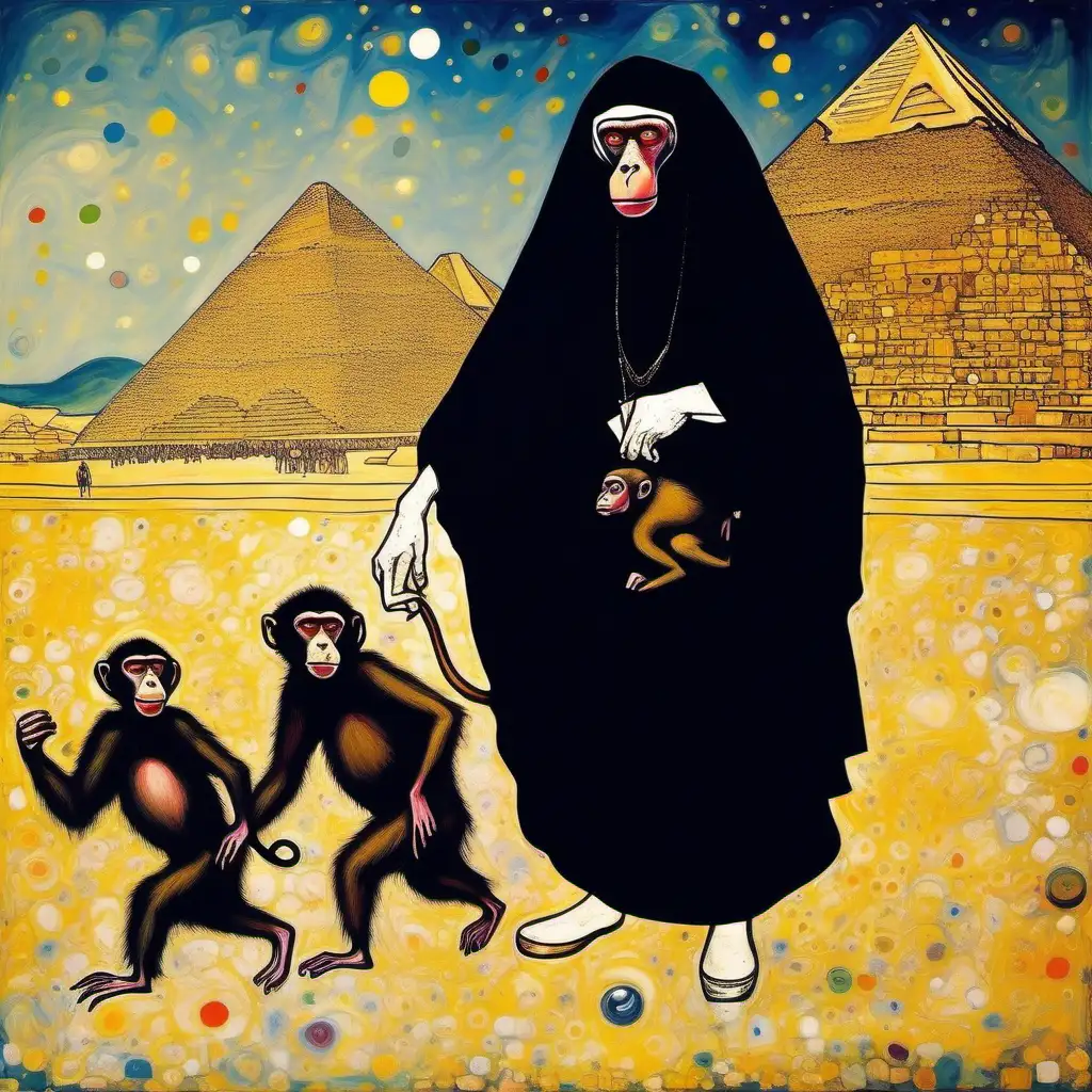 Cheerful Nun with Baboon at the Pyramids