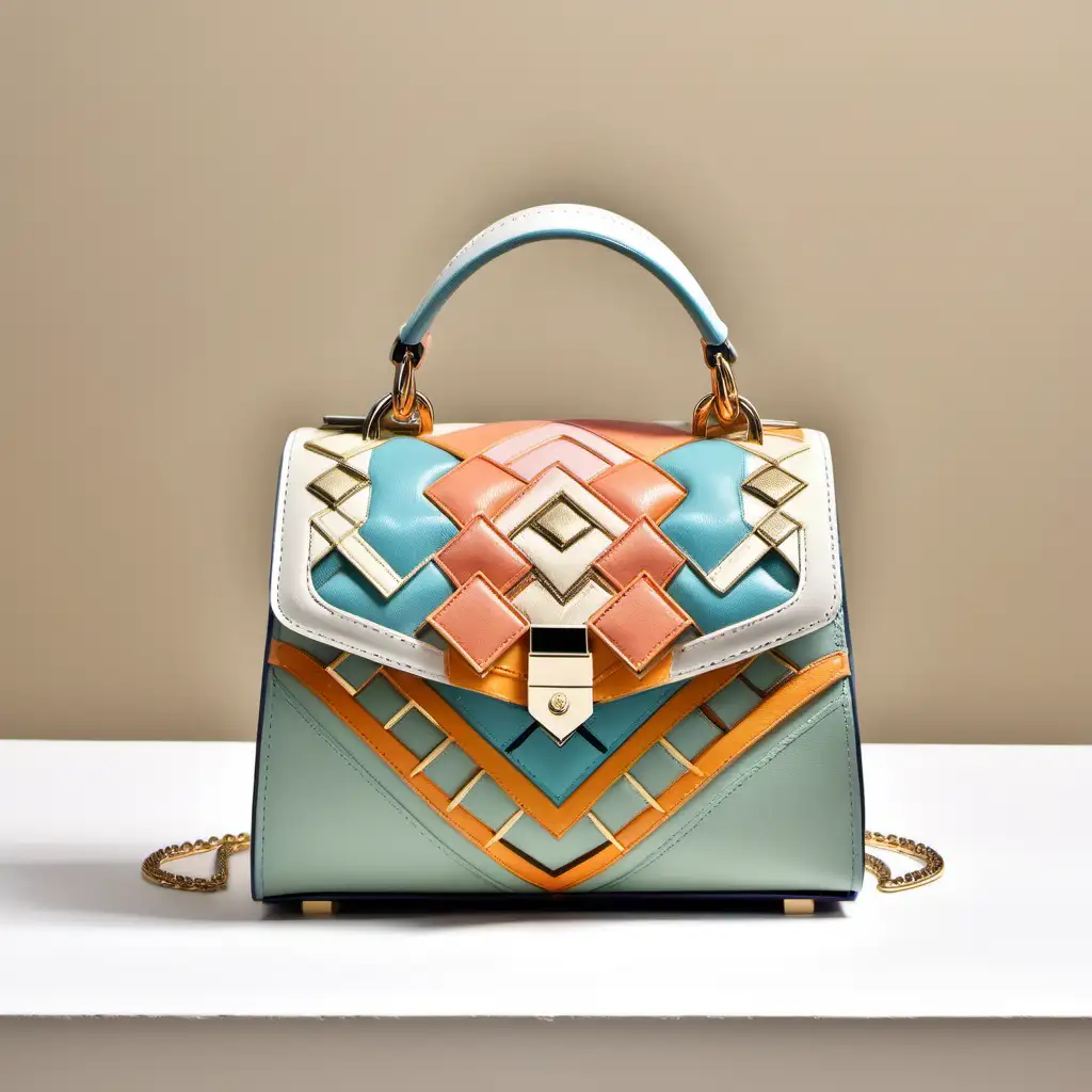 Luxury Mini Leather Bag with Embroidered Inserts and Geometric Design