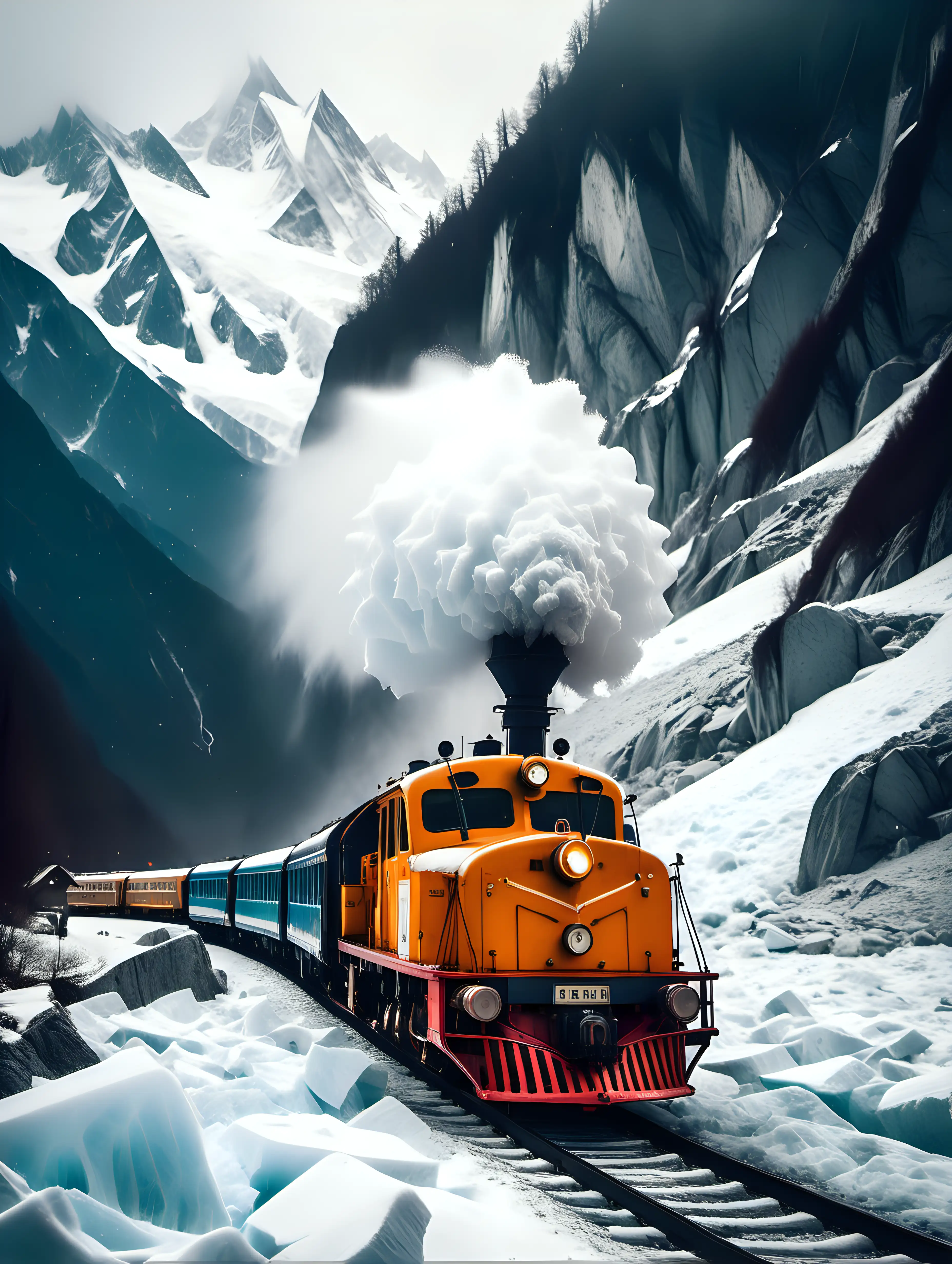 un Train du Montenvers Mer de Glace dans la vallée de chamonix.
il neige fortement.
Ambiance vintage
gros plan sur la locomotive.
la mer de glace et le mont blanc en arriere plan